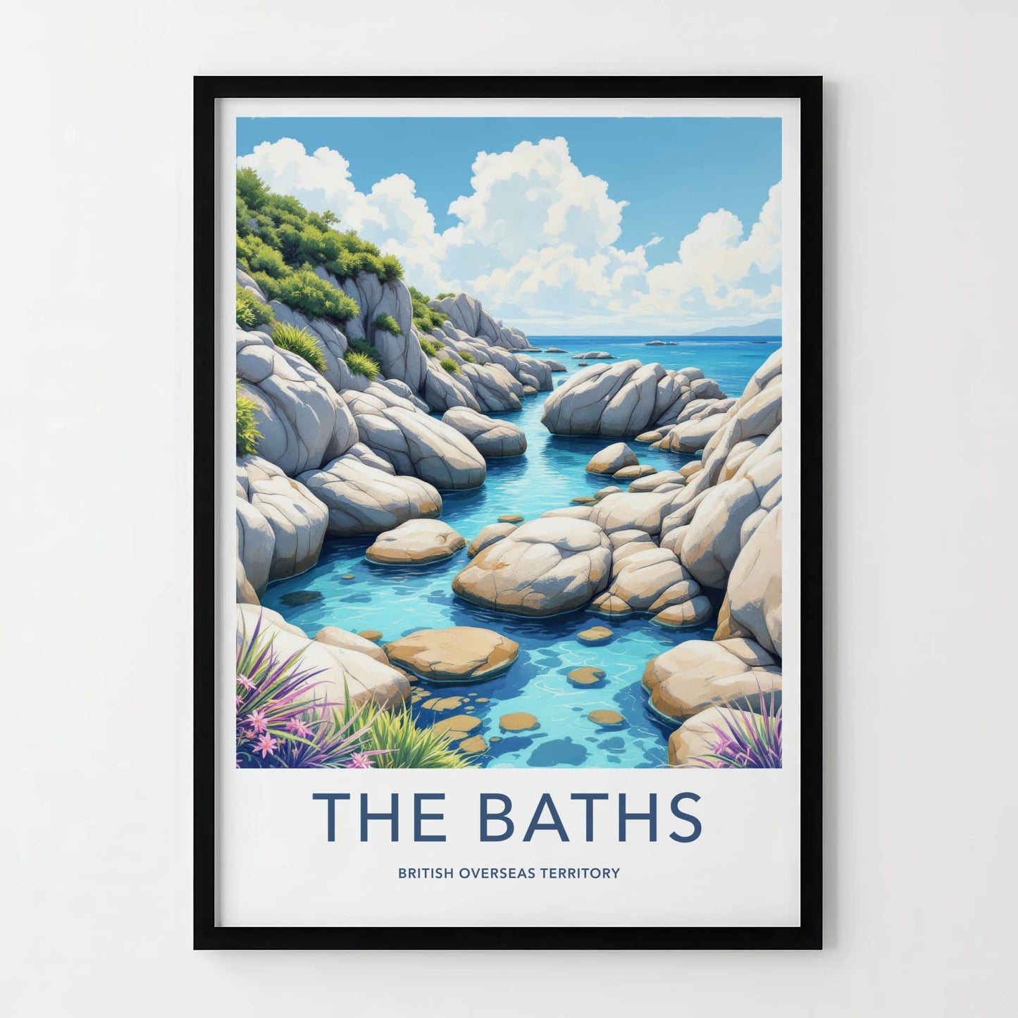 The Baths Poster - British Virgin Islands Travel Art - Clear Water Boulders Home Decor