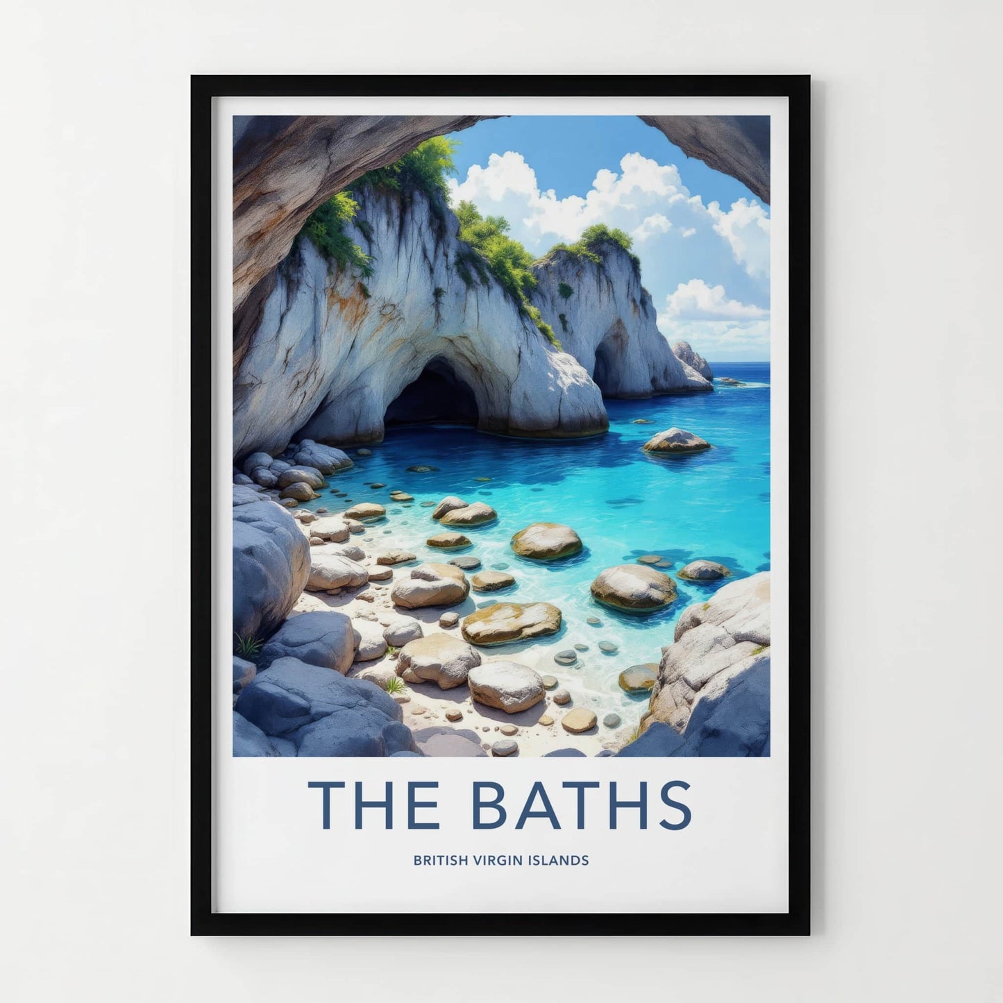 The Baths Poster - British Virgin Islands Travel Print - Boulders Caves Turquoise Wall Decor