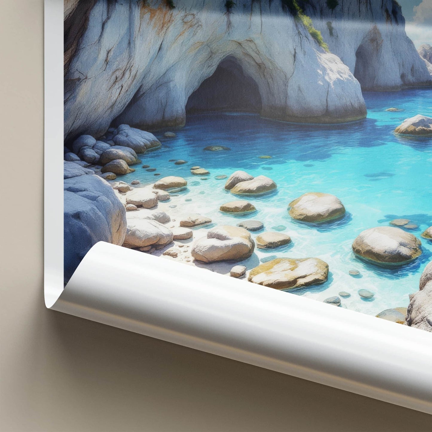 The Baths Poster - British Virgin Islands Travel Print - Boulders Caves Turquoise Wall Decor