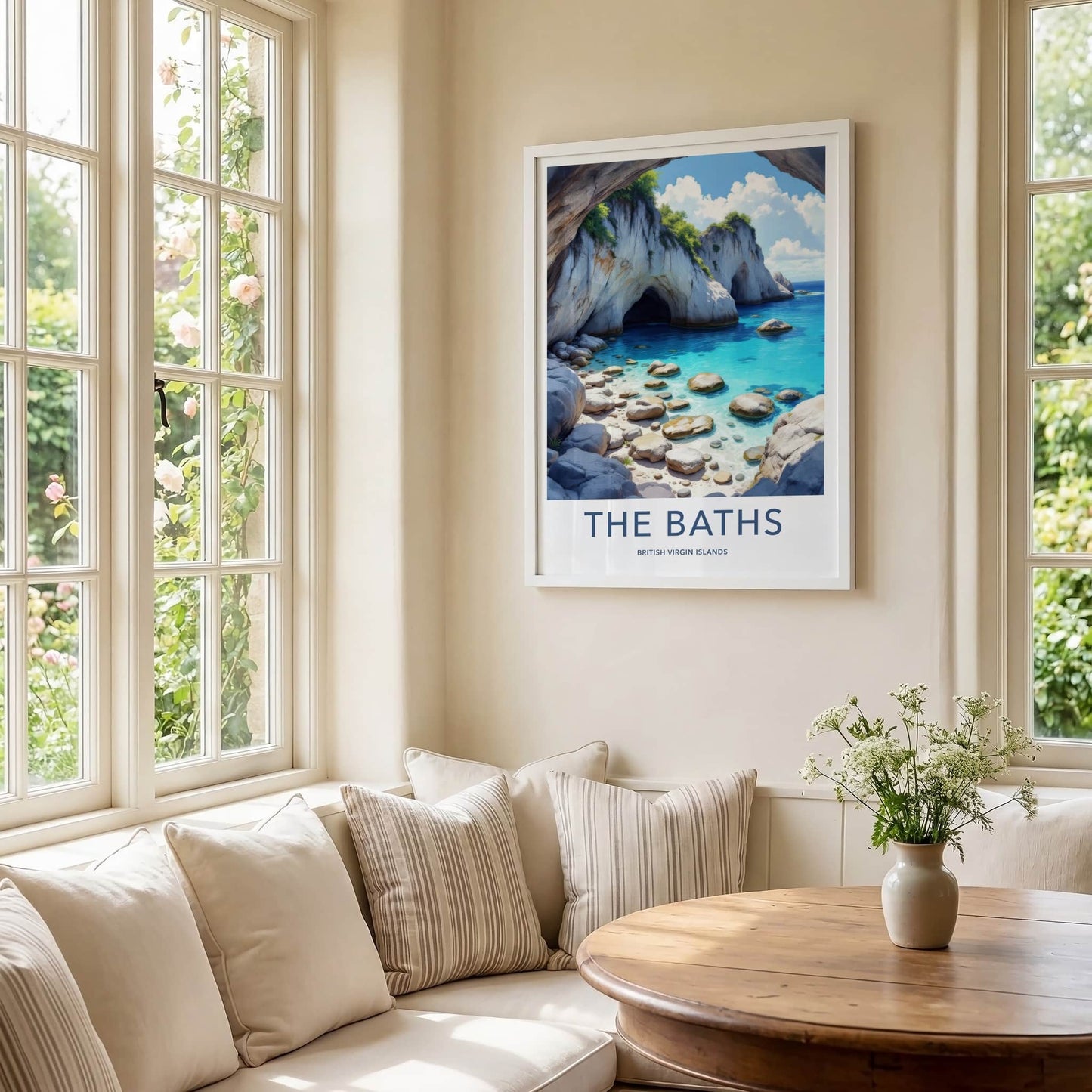 The Baths Poster - British Virgin Islands Travel Print - Boulders Caves Turquoise Wall Decor
