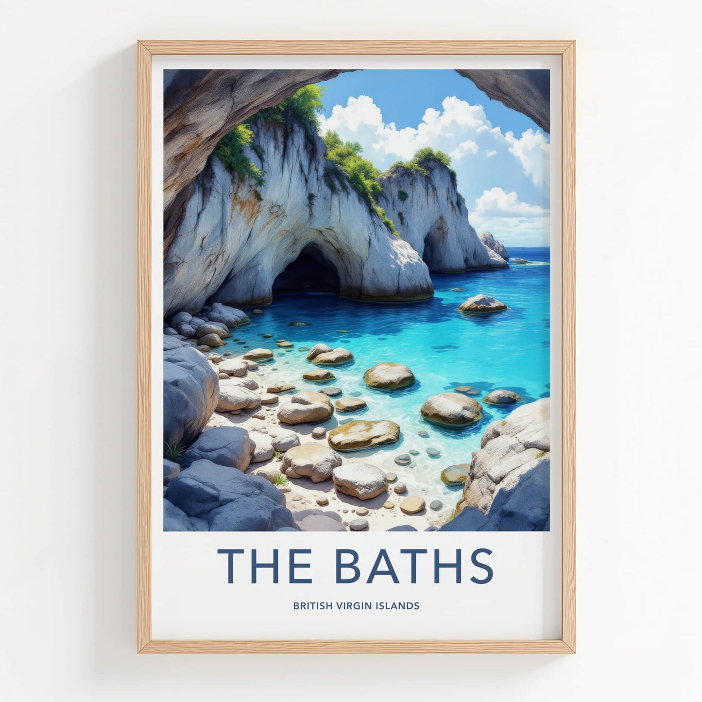 The Baths Poster - British Virgin Islands Travel Print - Boulders Caves Turquoise Wall Decor