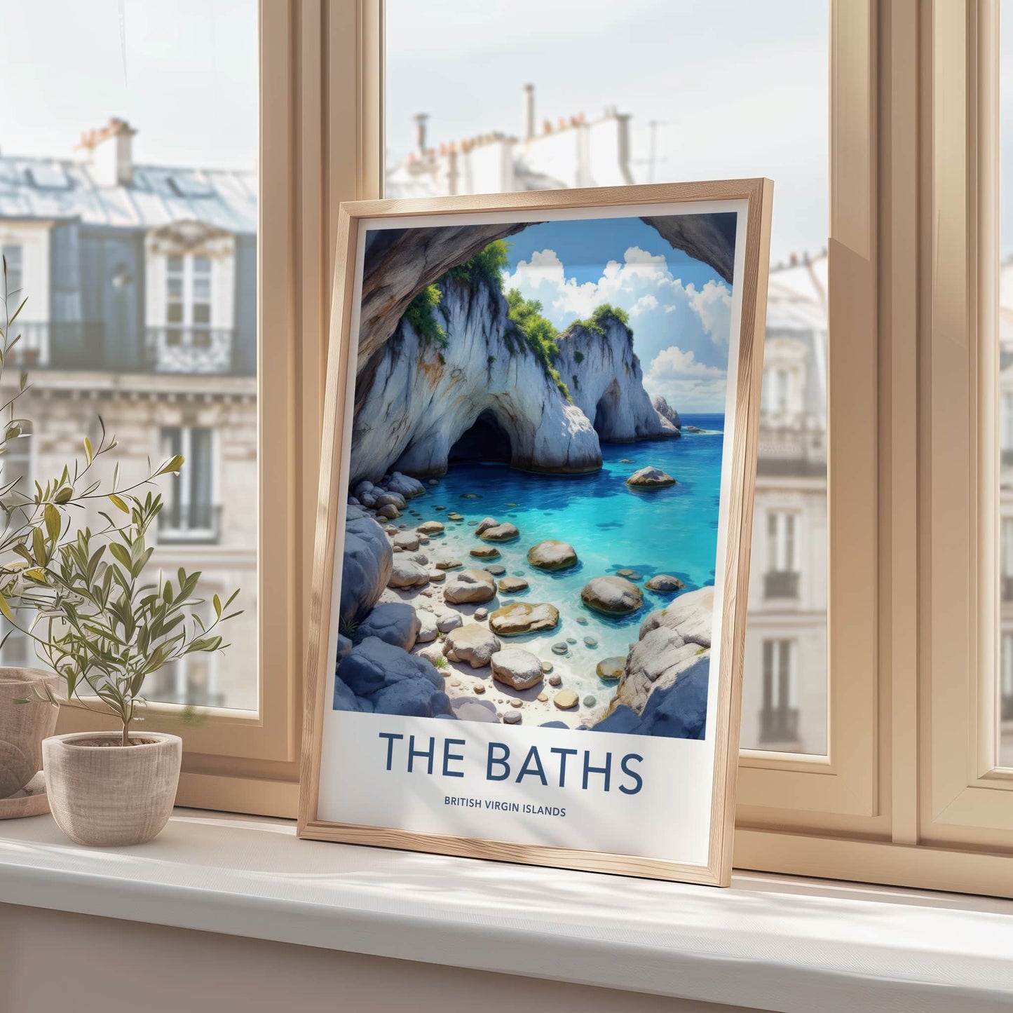 The Baths Poster - British Virgin Islands Travel Print - Boulders Caves Turquoise Wall Decor