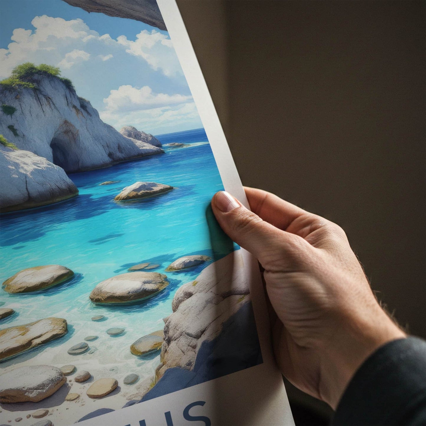 The Baths Poster - British Virgin Islands Travel Print - Boulders Caves Turquoise Wall Decor