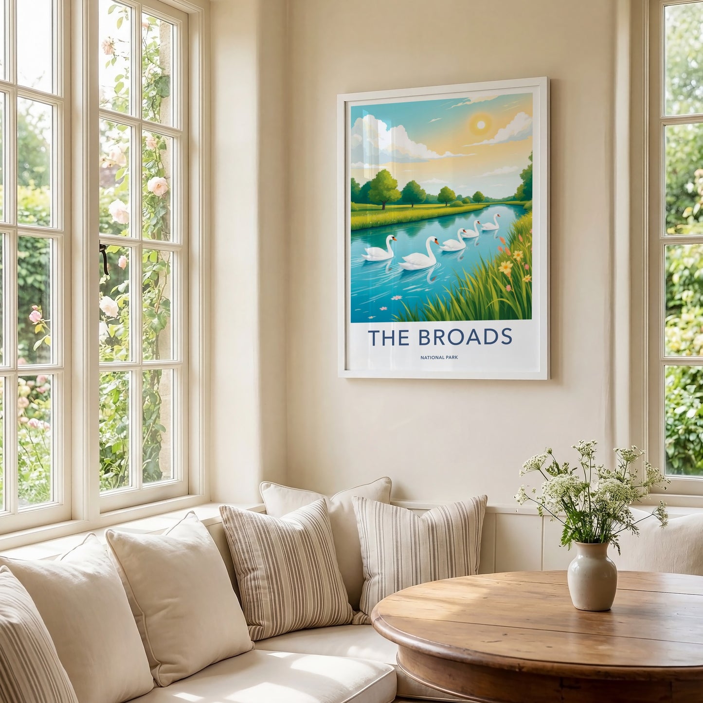 The Broads National Park Poster - United Kingdom Fine Art - River Swans Scenic Gift