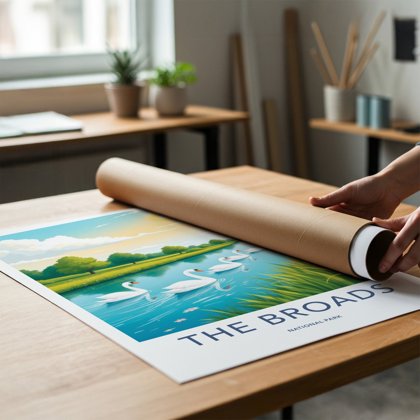 The Broads National Park Poster - United Kingdom Fine Art - River Swans Scenic Gift