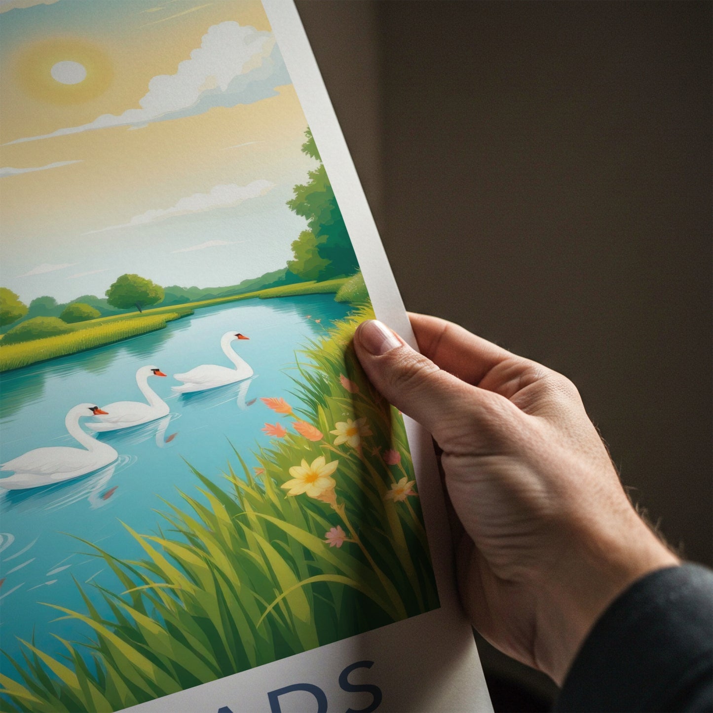 The Broads National Park Poster - United Kingdom Fine Art - River Swans Scenic Gift