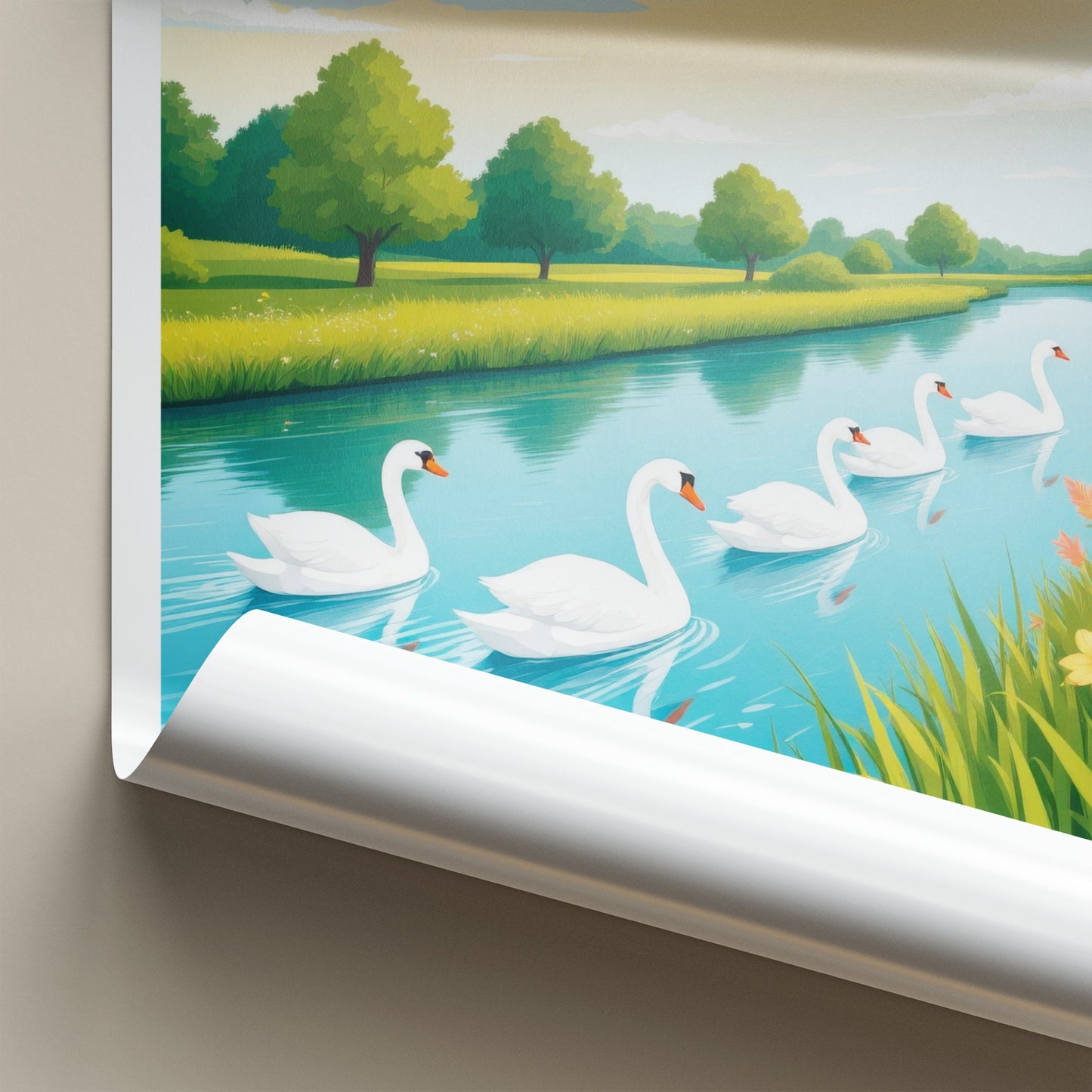 The Broads National Park Poster - United Kingdom Fine Art - River Swans Scenic Gift