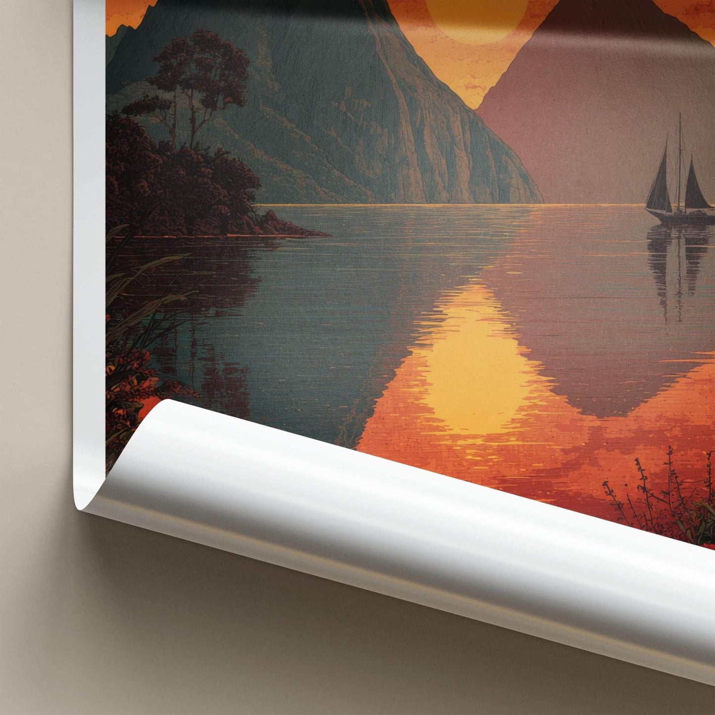 The Pitons Poster - Saint Lucia Travel Art - Tropical Ocean Sunset Home Decor