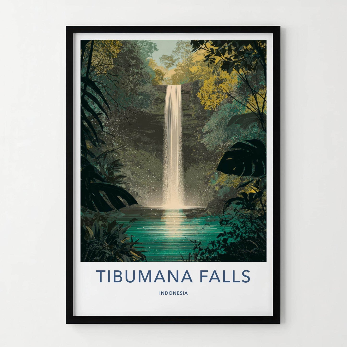 Tibumana Falls Poster - Indonesia Travel Art - Lush Jungle Waterfall Home Decor