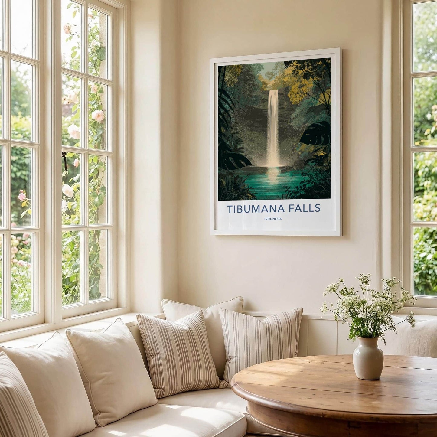 Tibumana Falls Poster - Indonesia Travel Art - Lush Jungle Waterfall Home Decor