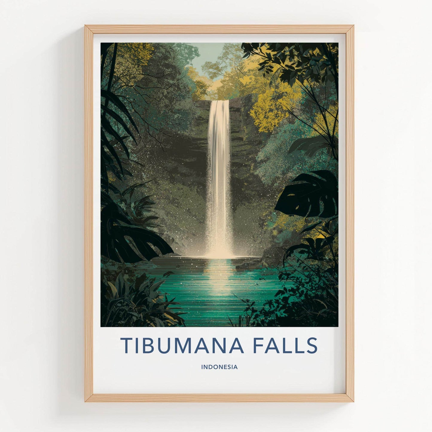 Tibumana Falls Poster - Indonesia Travel Art - Lush Jungle Waterfall Home Decor