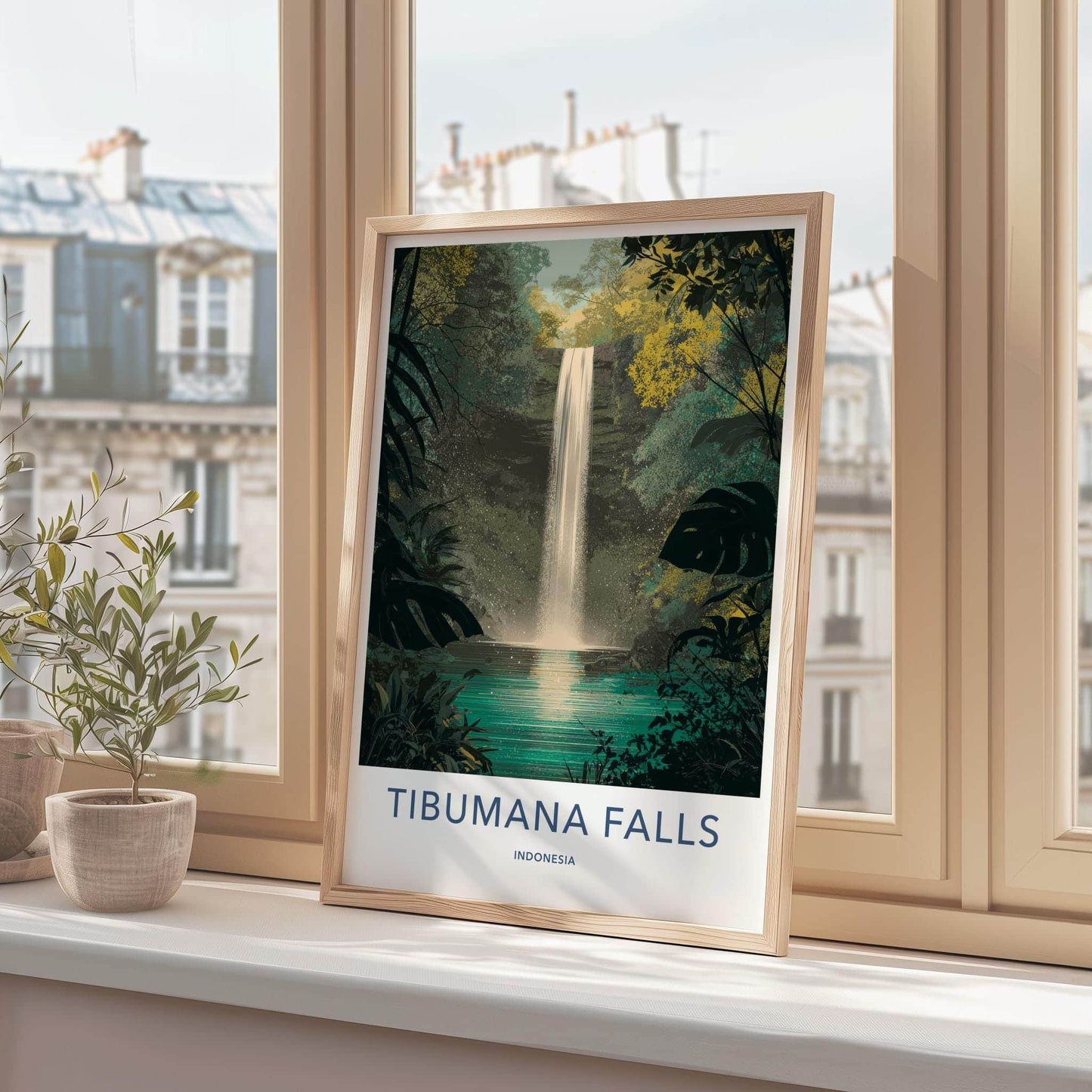 Tibumana Falls Poster - Indonesia Travel Art - Lush Jungle Waterfall Home Decor
