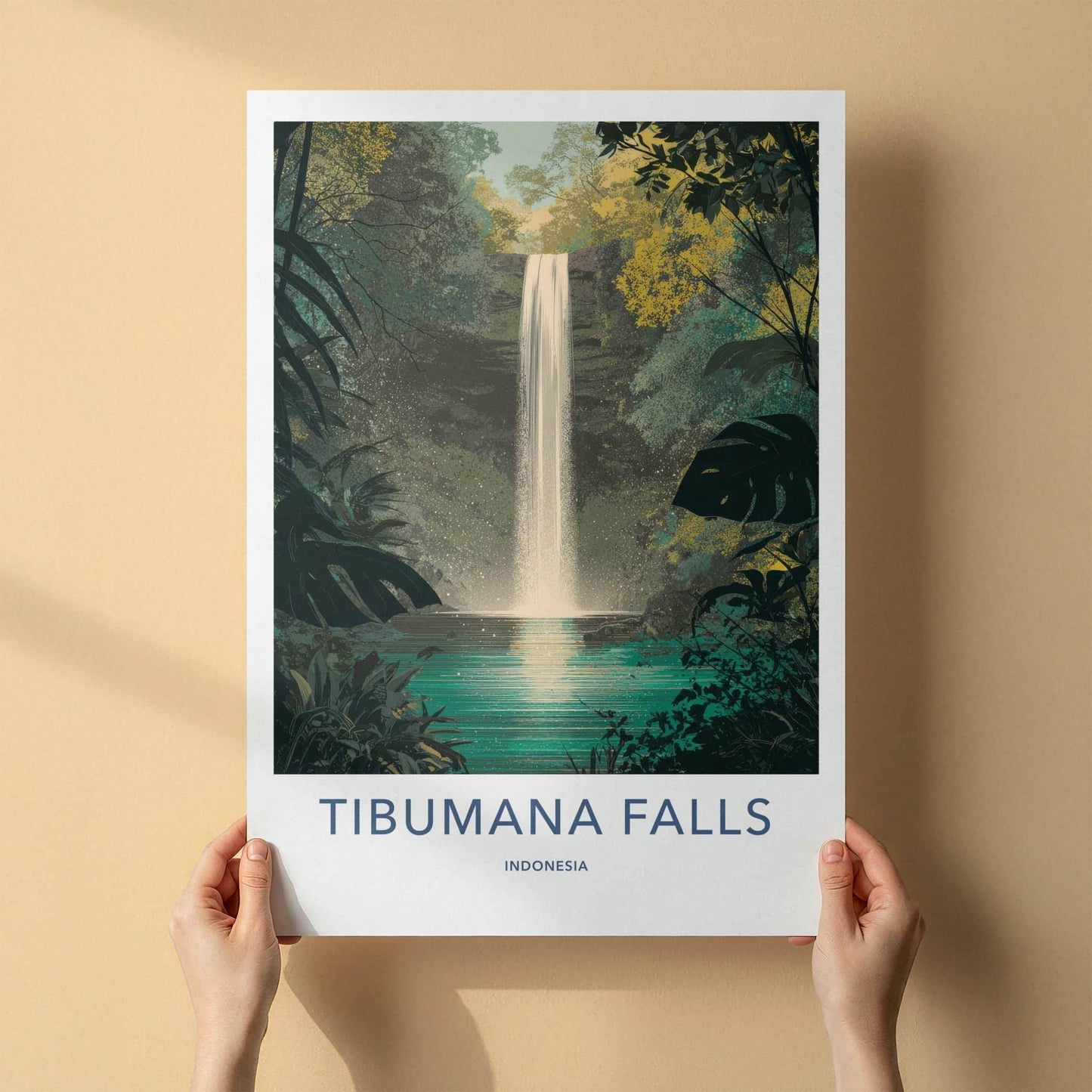 Tibumana Falls Poster - Indonesia Travel Art - Lush Jungle Waterfall Home Decor