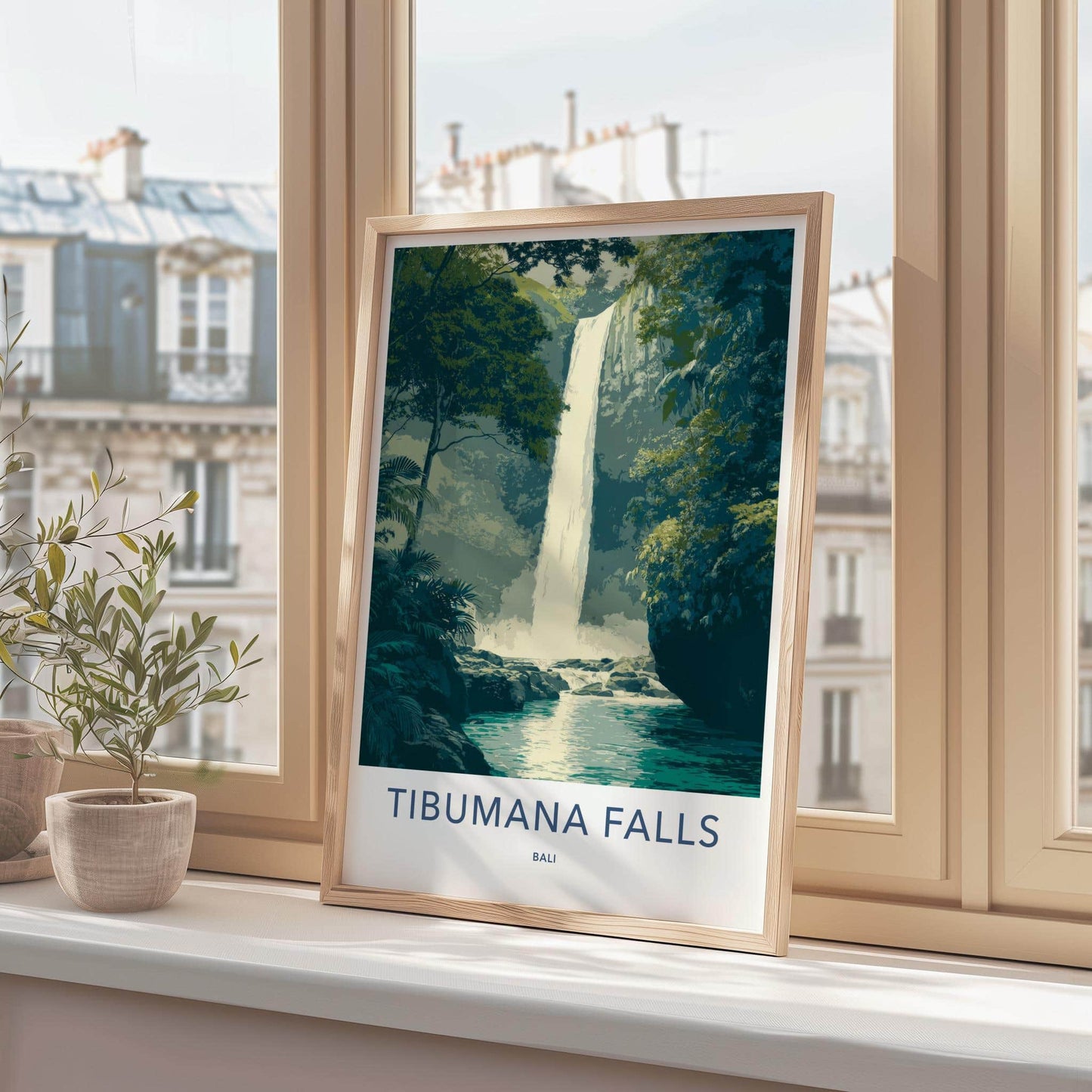 Tibumana Falls Poster - Indonesia Travel Art - Lush Jungle Waterfall Home Decor