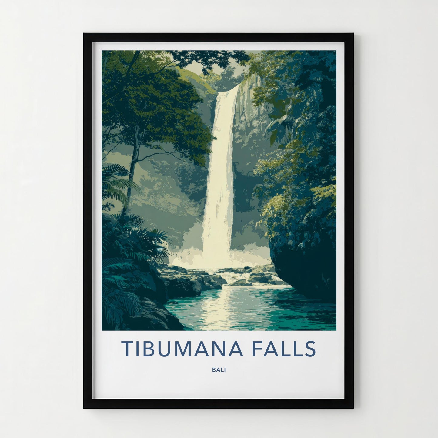 Tibumana Falls Poster - Indonesia Travel Art - Lush Jungle Waterfall Home Decor