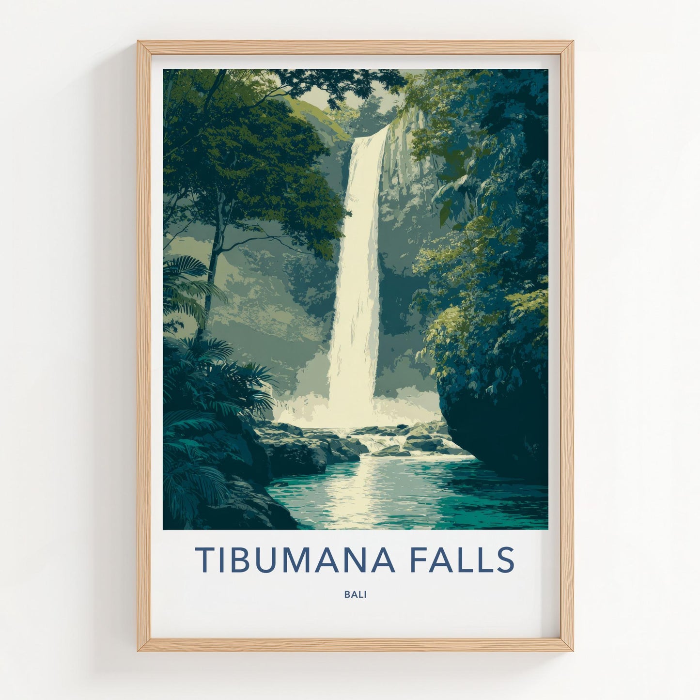 Tibumana Falls Poster - Indonesia Travel Art - Lush Jungle Waterfall Home Decor