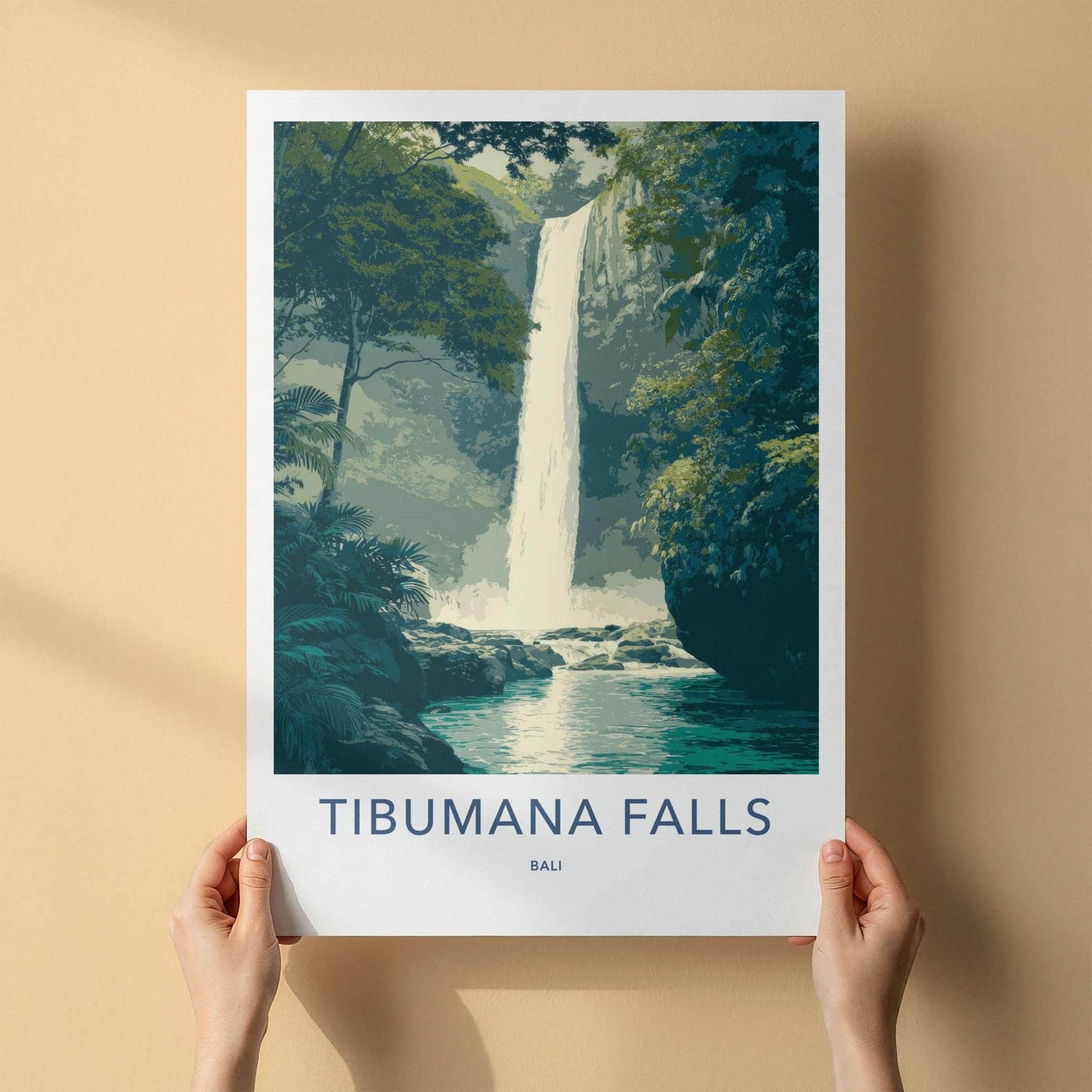 Tibumana Falls Poster - Indonesia Travel Art - Lush Jungle Waterfall Home Decor