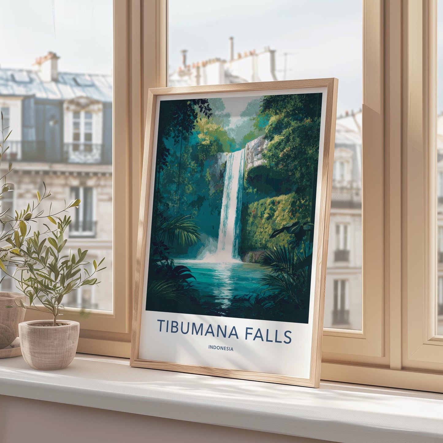 Tibumana Falls Poster - Indonesia Travel Art - Serene Jungle Falls Home Decor