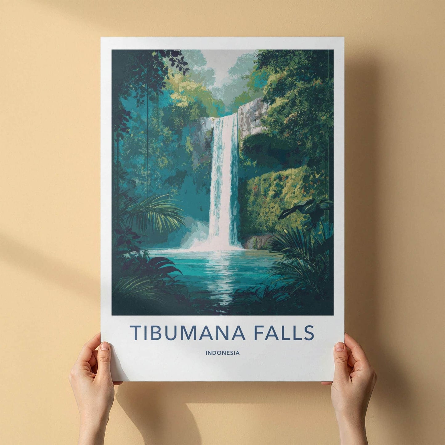 Tibumana Falls Poster - Indonesia Travel Art - Serene Jungle Falls Home Decor