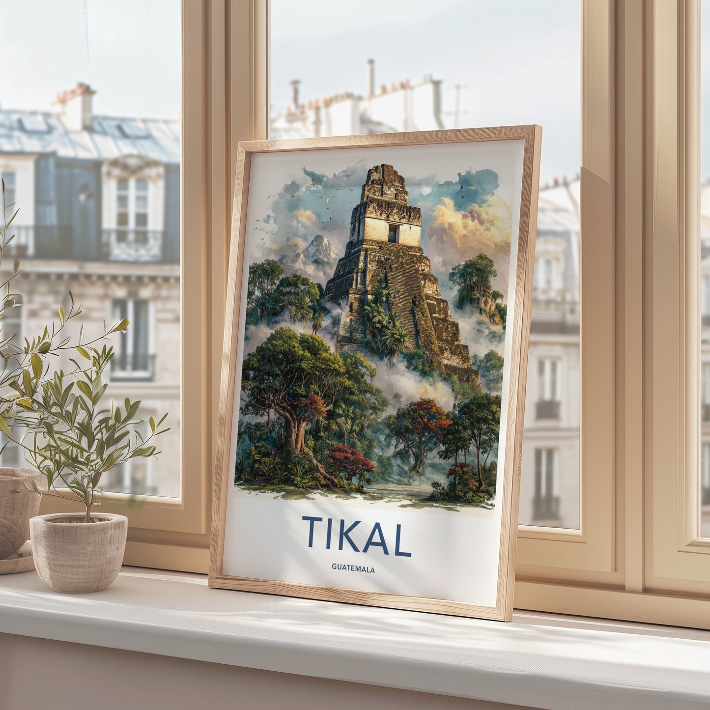 Tikal Poster - Guatemala Travel Art - Ancient Temple Peaks Home Decor