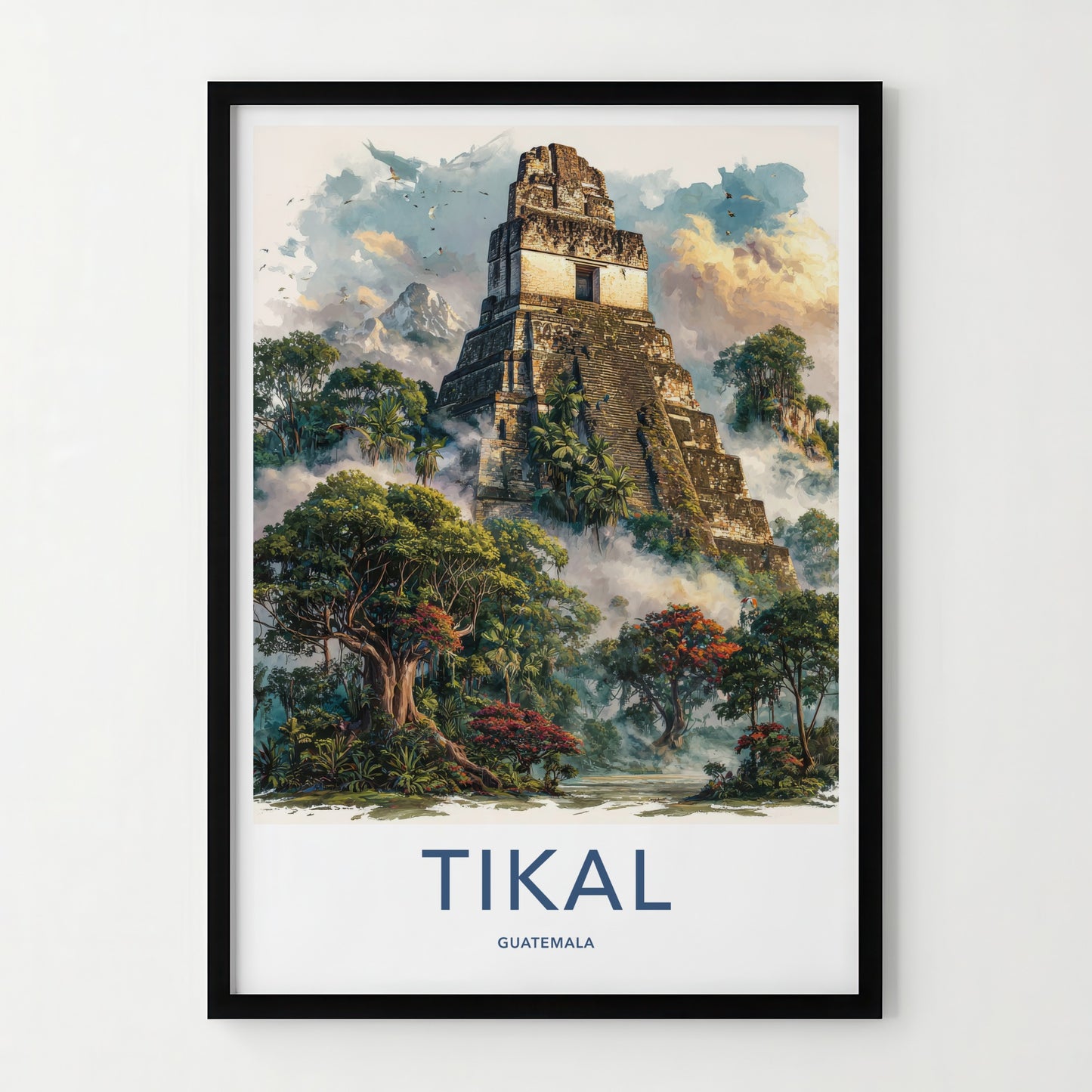 Tikal Poster - Guatemala Travel Art - Ancient Temple Peaks Home Decor