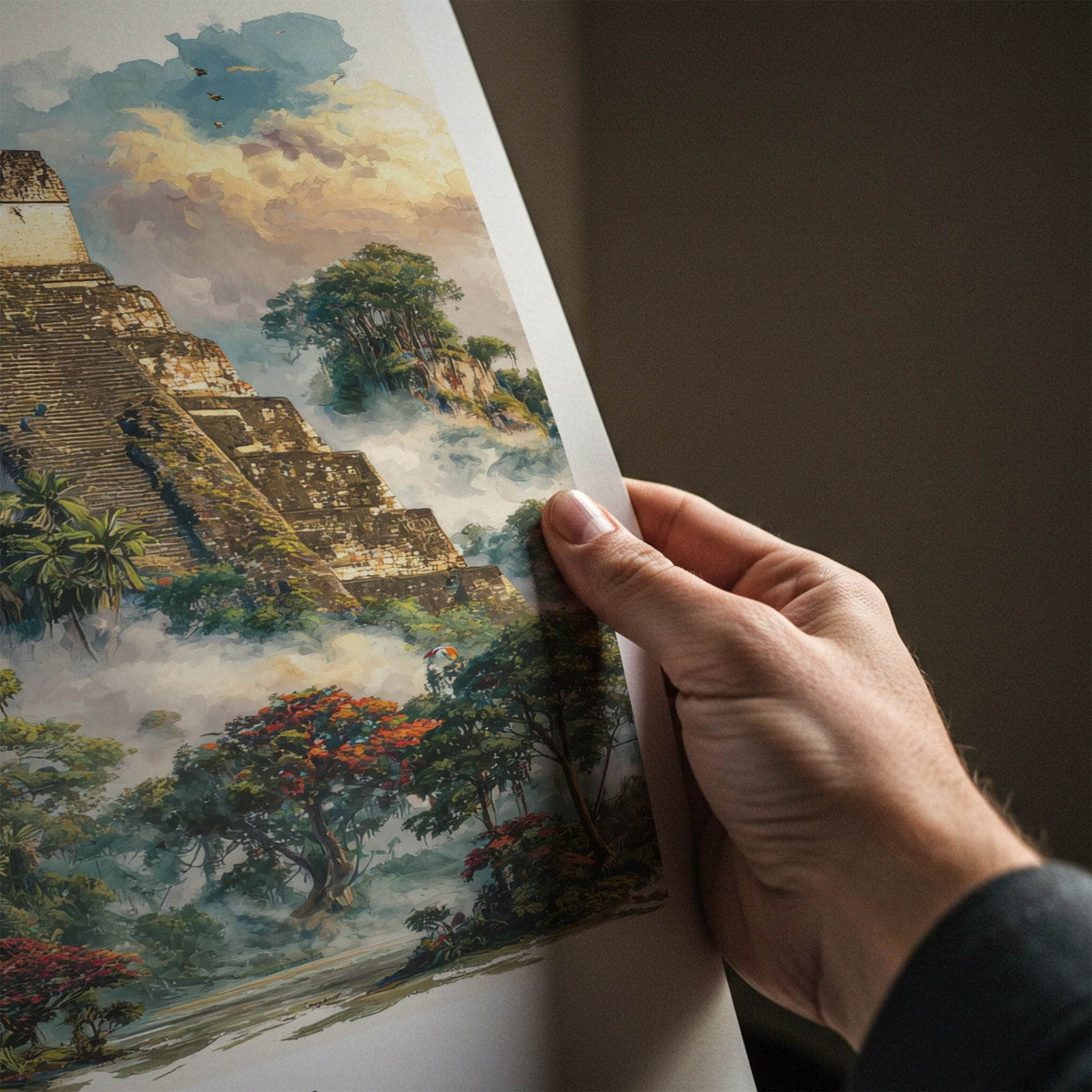 Tikal Poster - Guatemala Travel Art - Ancient Temple Peaks Home Decor