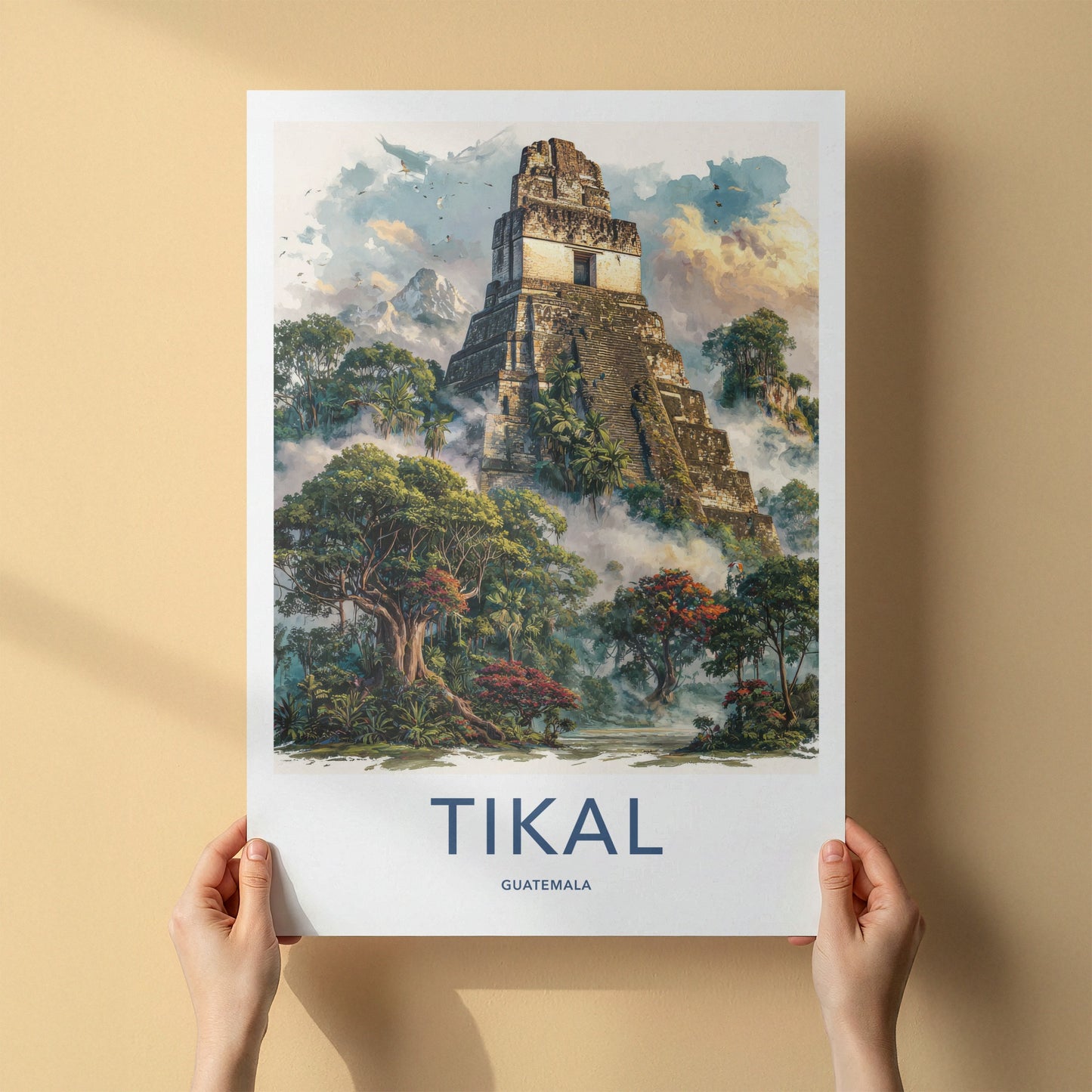 Tikal Poster - Guatemala Travel Art - Ancient Temple Peaks Home Decor