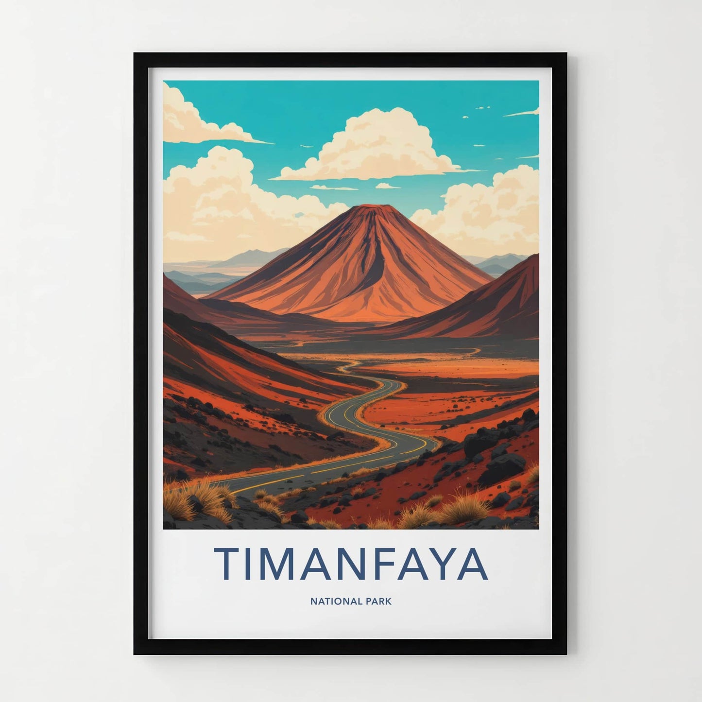 Timanfaya National Park Poster - Spain Travel Art - Red Volcano Road Home Decor
