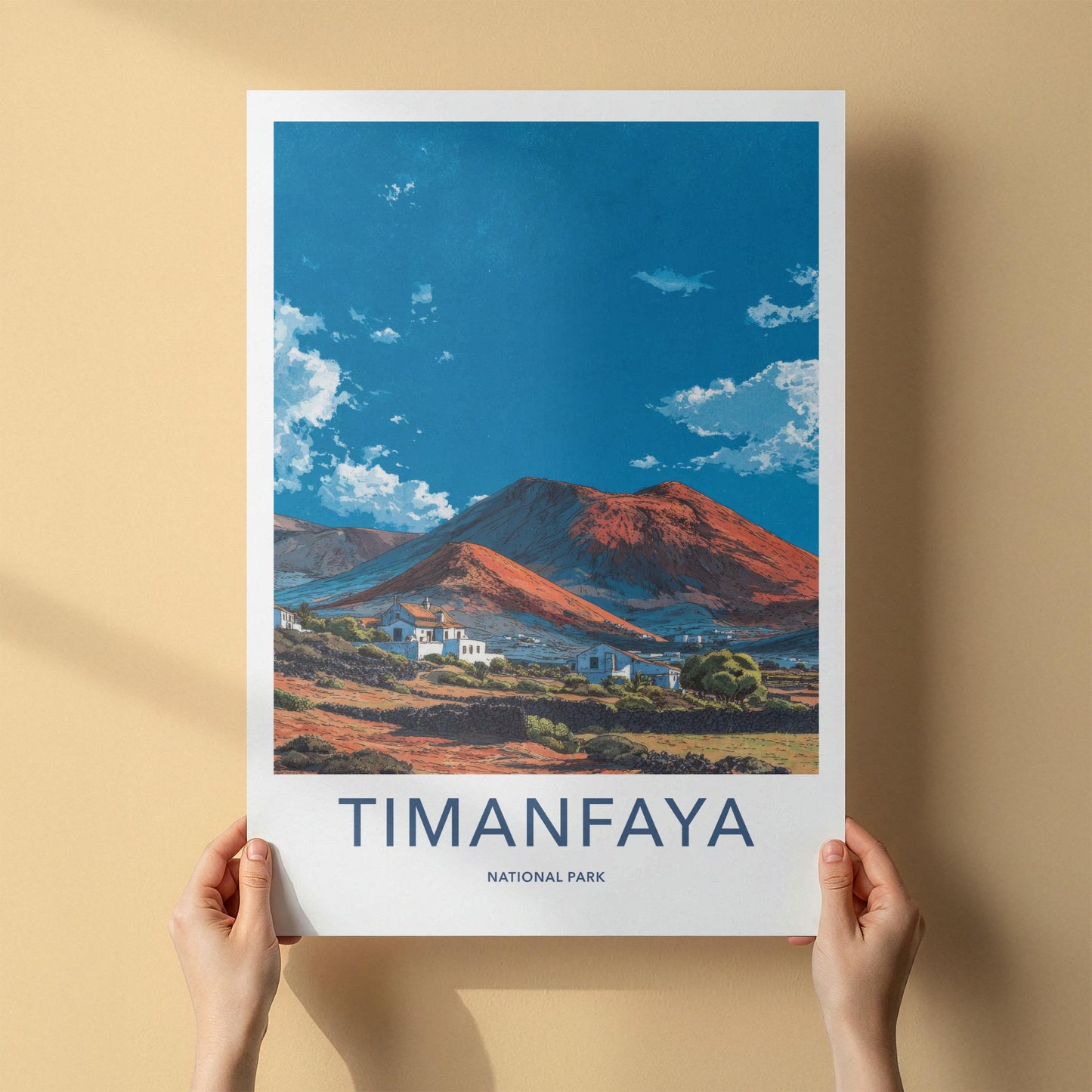 Timanfaya National Park Poster - Spain Travel Art - Volcanic Houses Landscape Home Decor