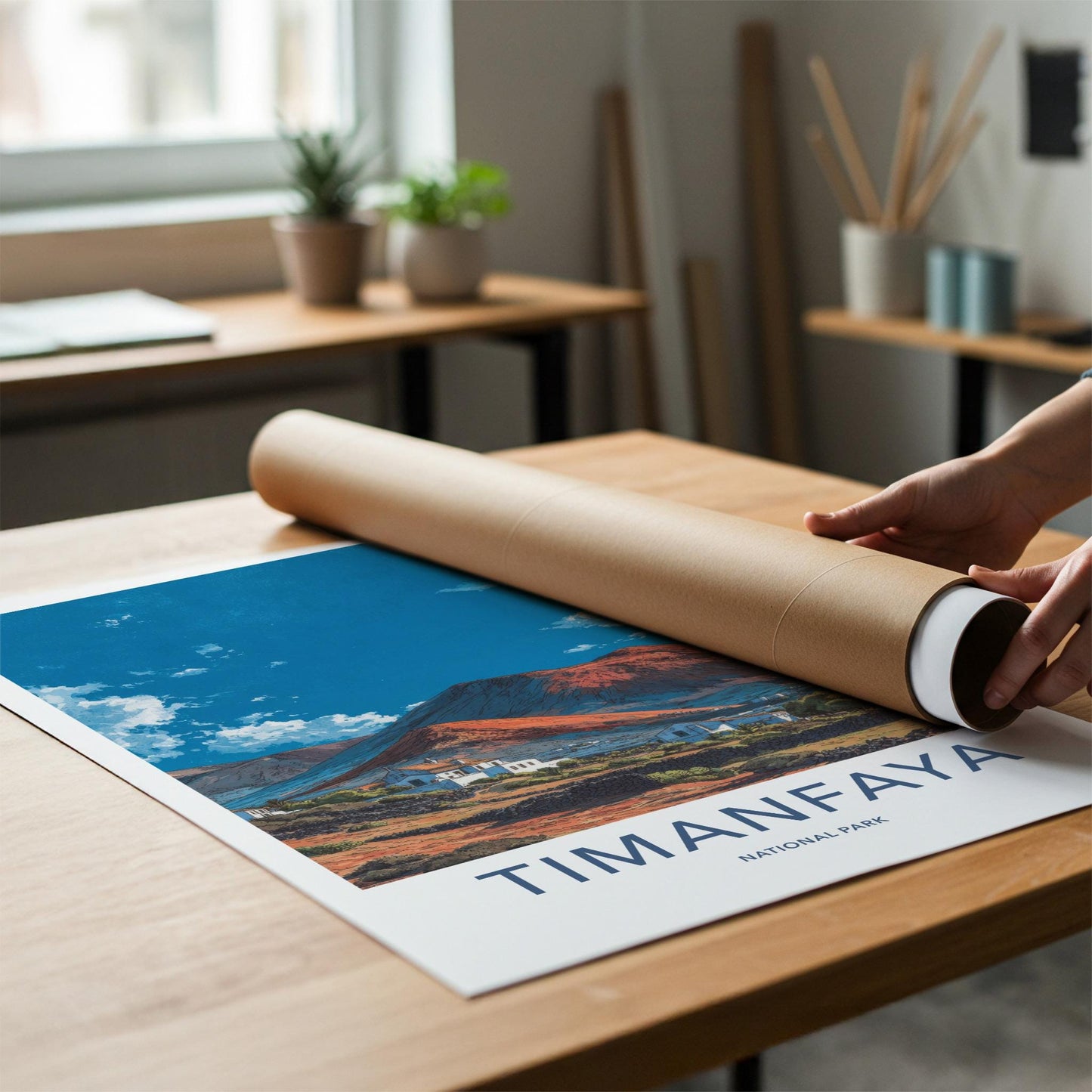 Timanfaya National Park Poster - Spain Travel Art - Volcanic Houses Landscape Home Decor