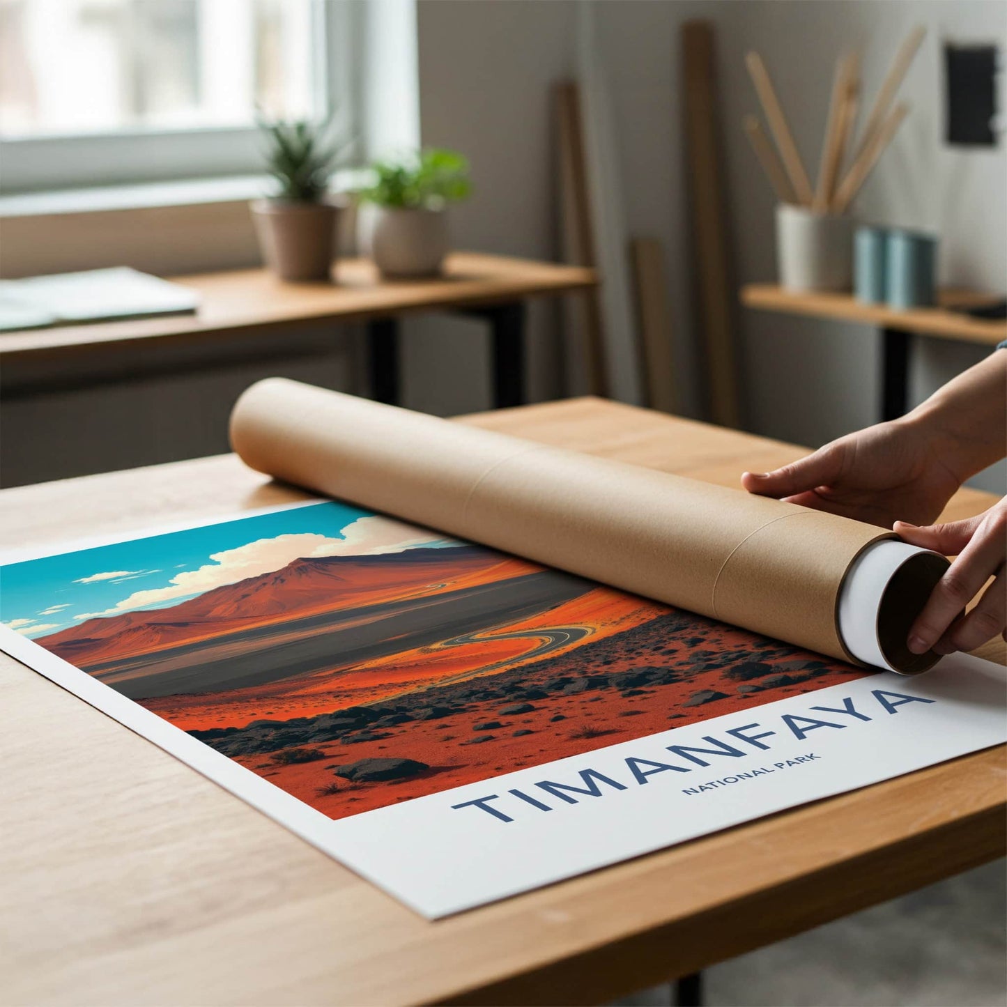 Timanfaya National Park Poster - Spain Travel Art - Winding Desert Road Home Decor