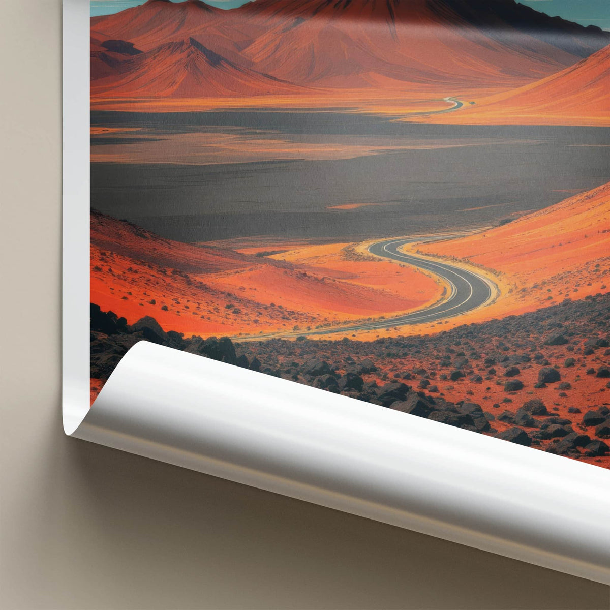 Timanfaya National Park Poster - Spain Travel Art - Winding Desert Road Home Decor