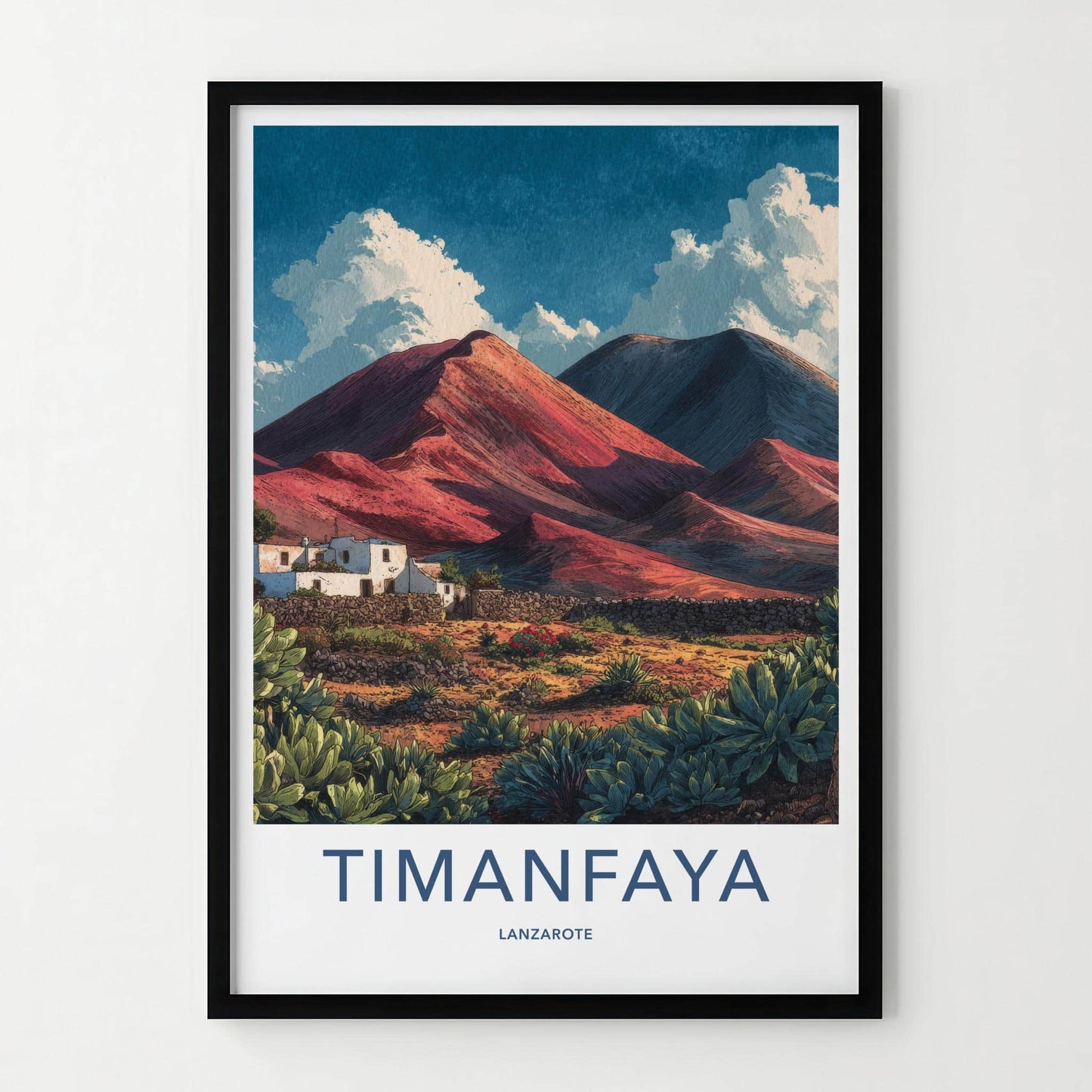 Timanfaya Poster - Spain Travel Art - Volcanic Landscape Houses Home Decor