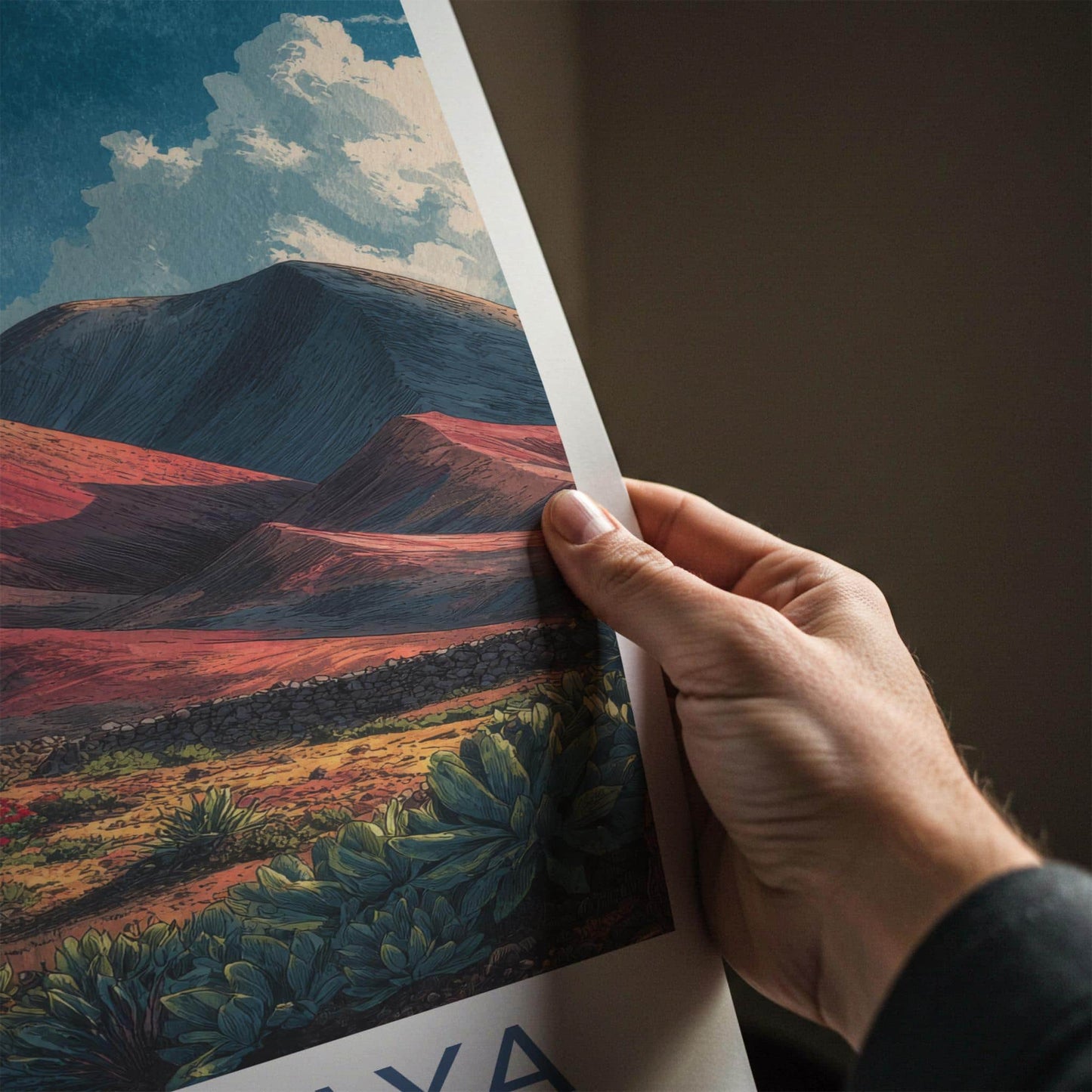 Timanfaya Poster - Spain Travel Art - Volcanic Landscape Houses Home Decor