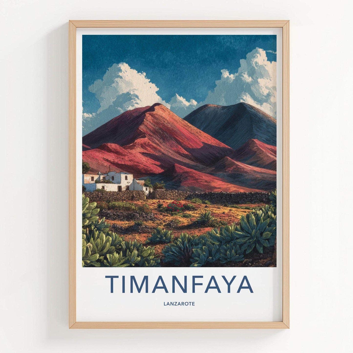 Timanfaya Poster - Spain Travel Art - Volcanic Landscape Houses Home Decor