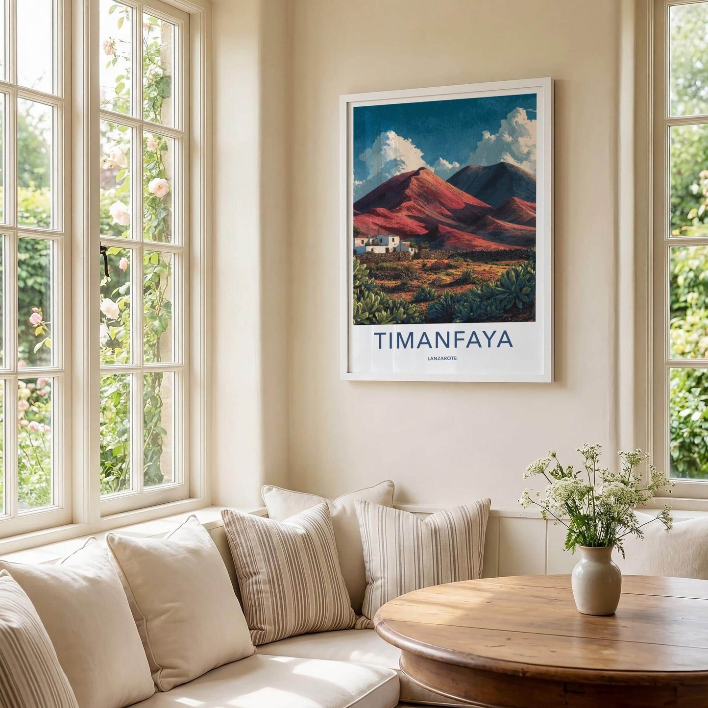 Timanfaya Poster - Spain Travel Art - Volcanic Landscape Houses Home Decor