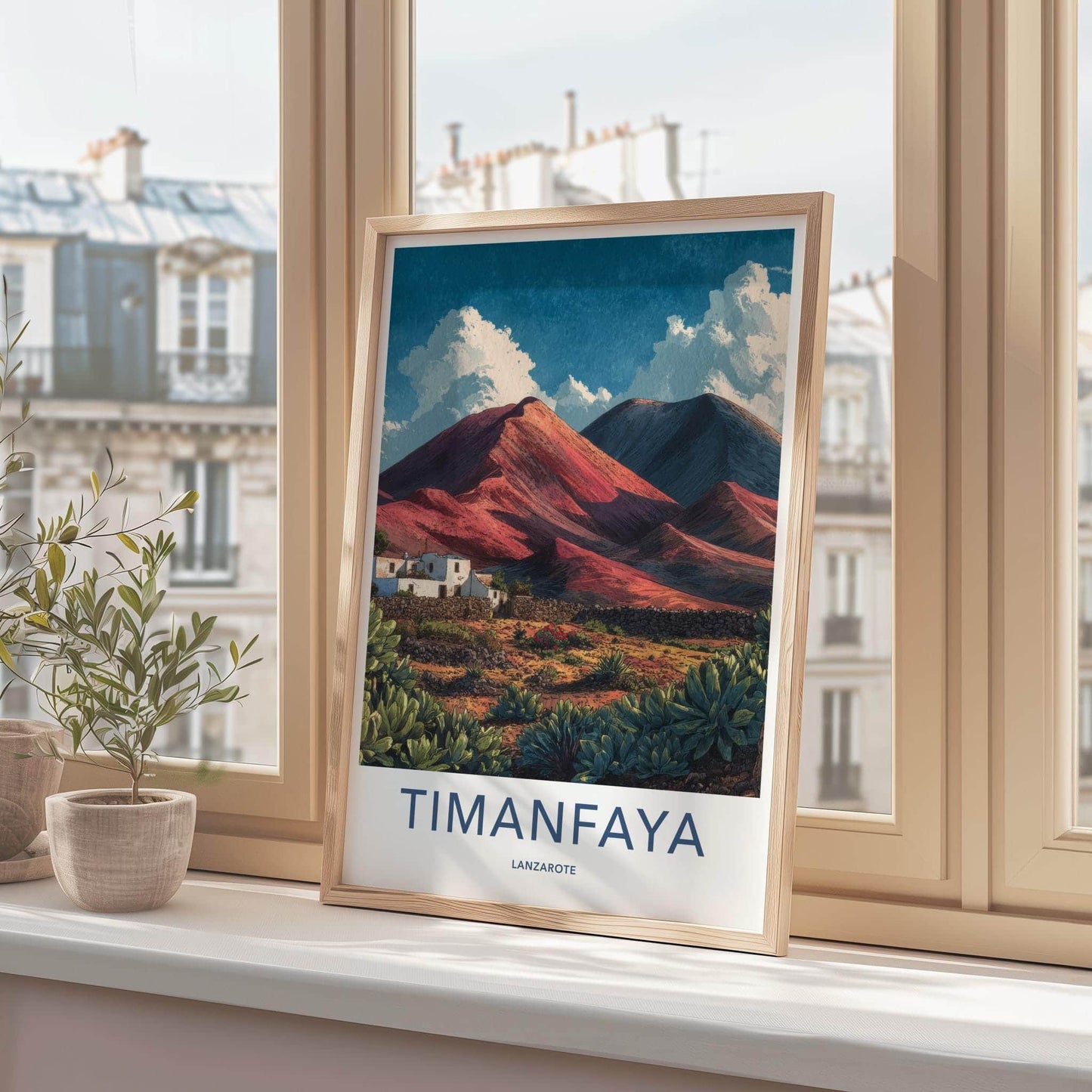 Timanfaya Poster - Spain Travel Art - Volcanic Landscape Houses Home Decor