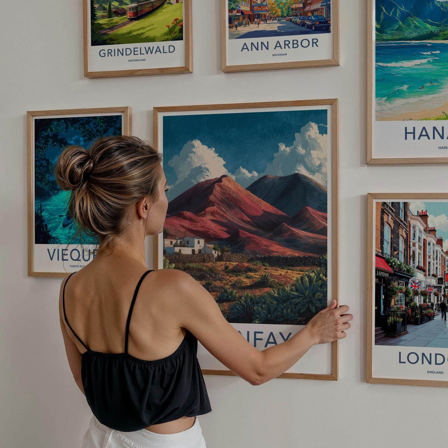 Timanfaya Poster - Spain Travel Art - Volcanic Landscape Houses Home Decor