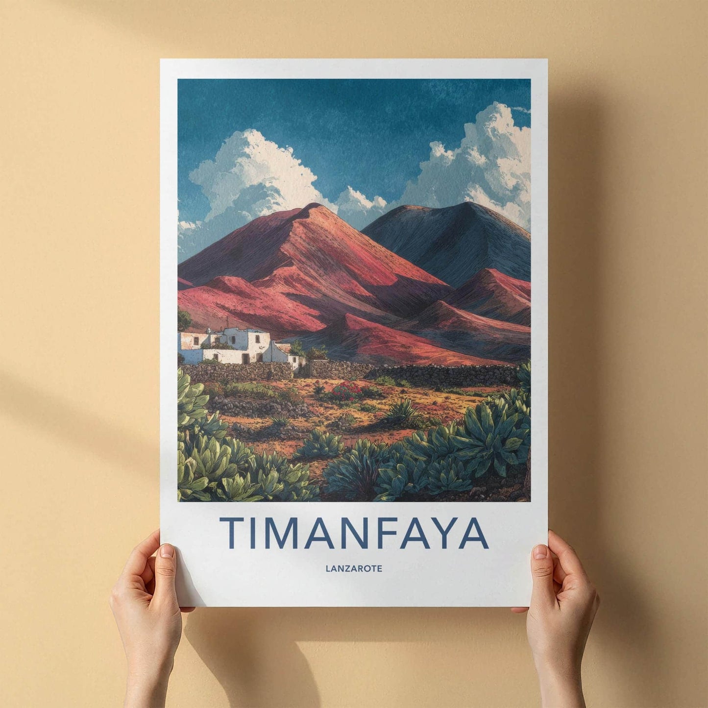 Timanfaya Poster - Spain Travel Art - Volcanic Landscape Houses Home Decor