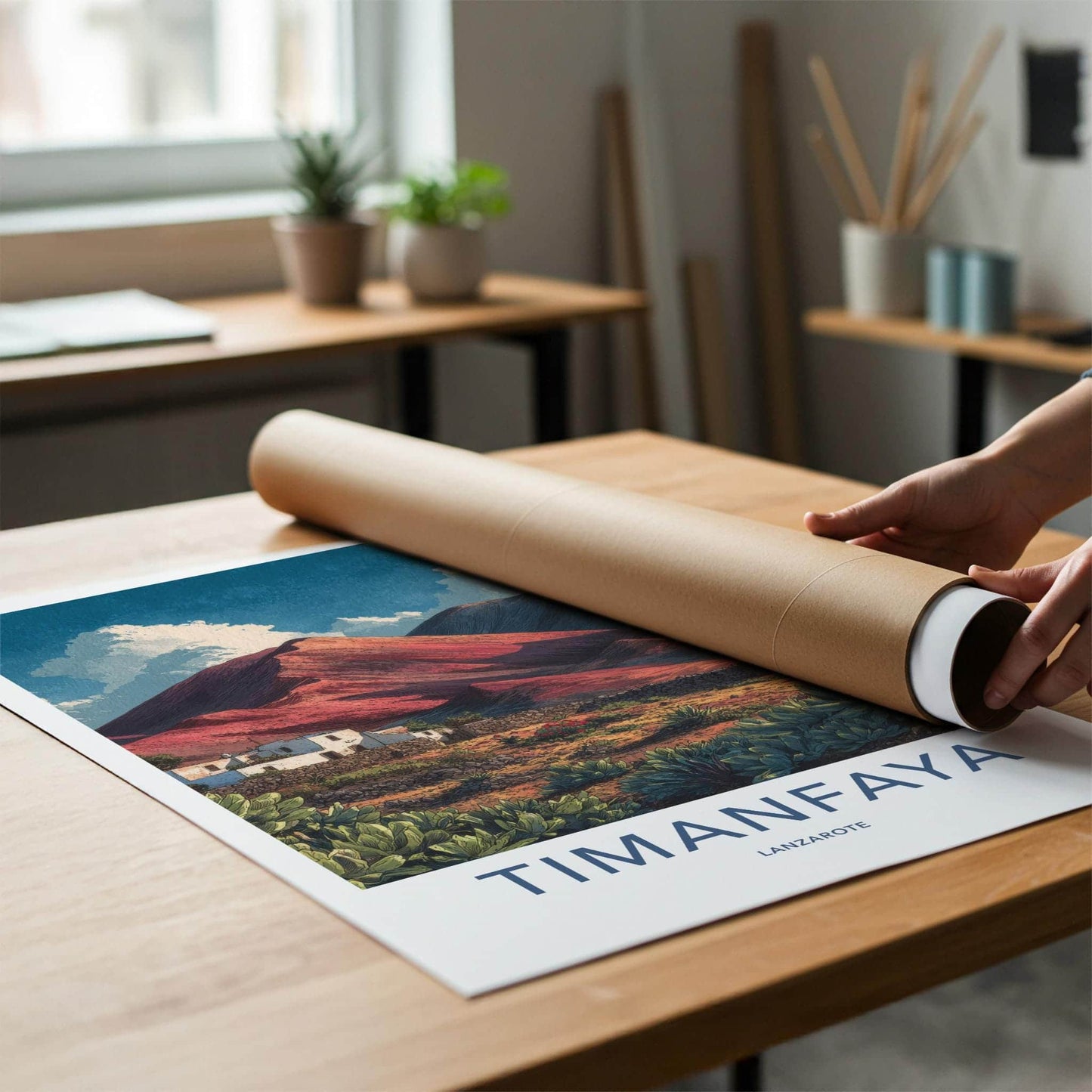 Timanfaya Poster - Spain Travel Art - Volcanic Landscape Houses Home Decor