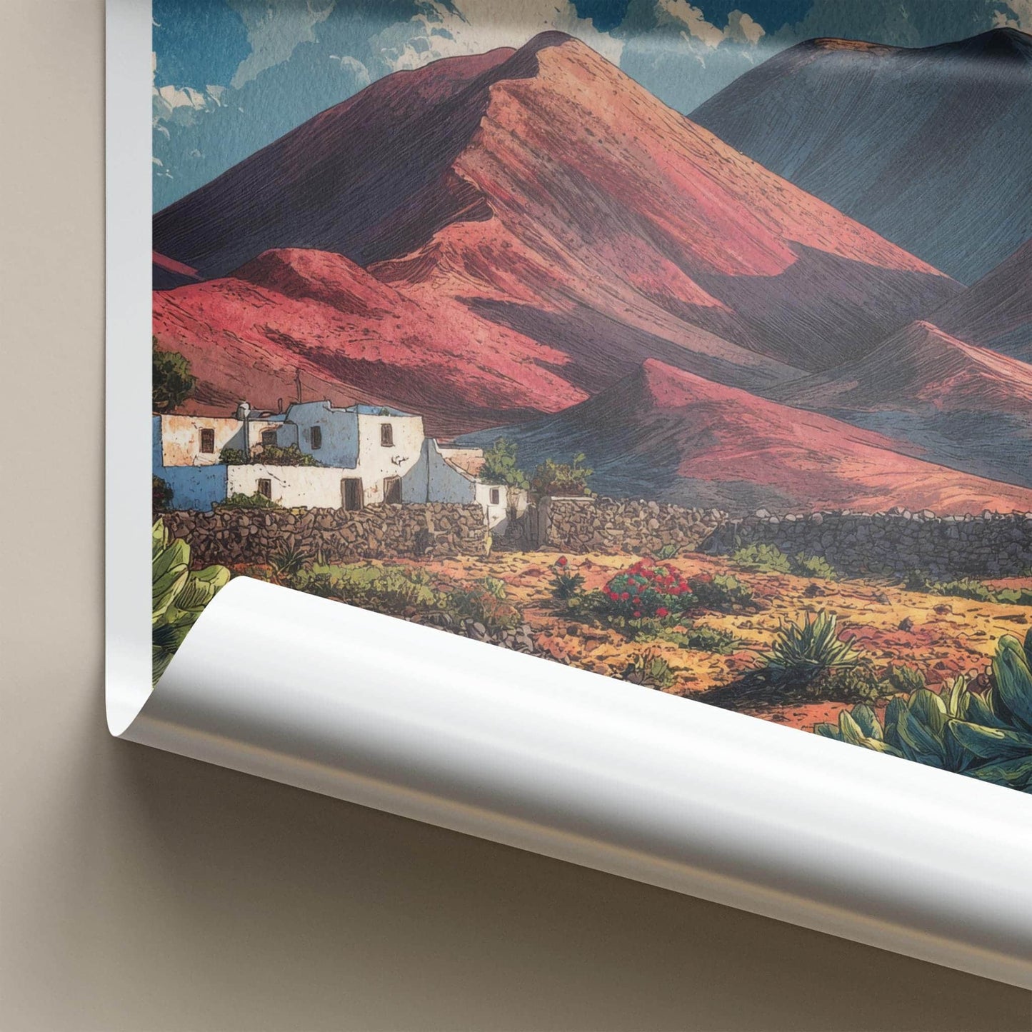 Timanfaya Poster - Spain Travel Art - Volcanic Landscape Houses Home Decor