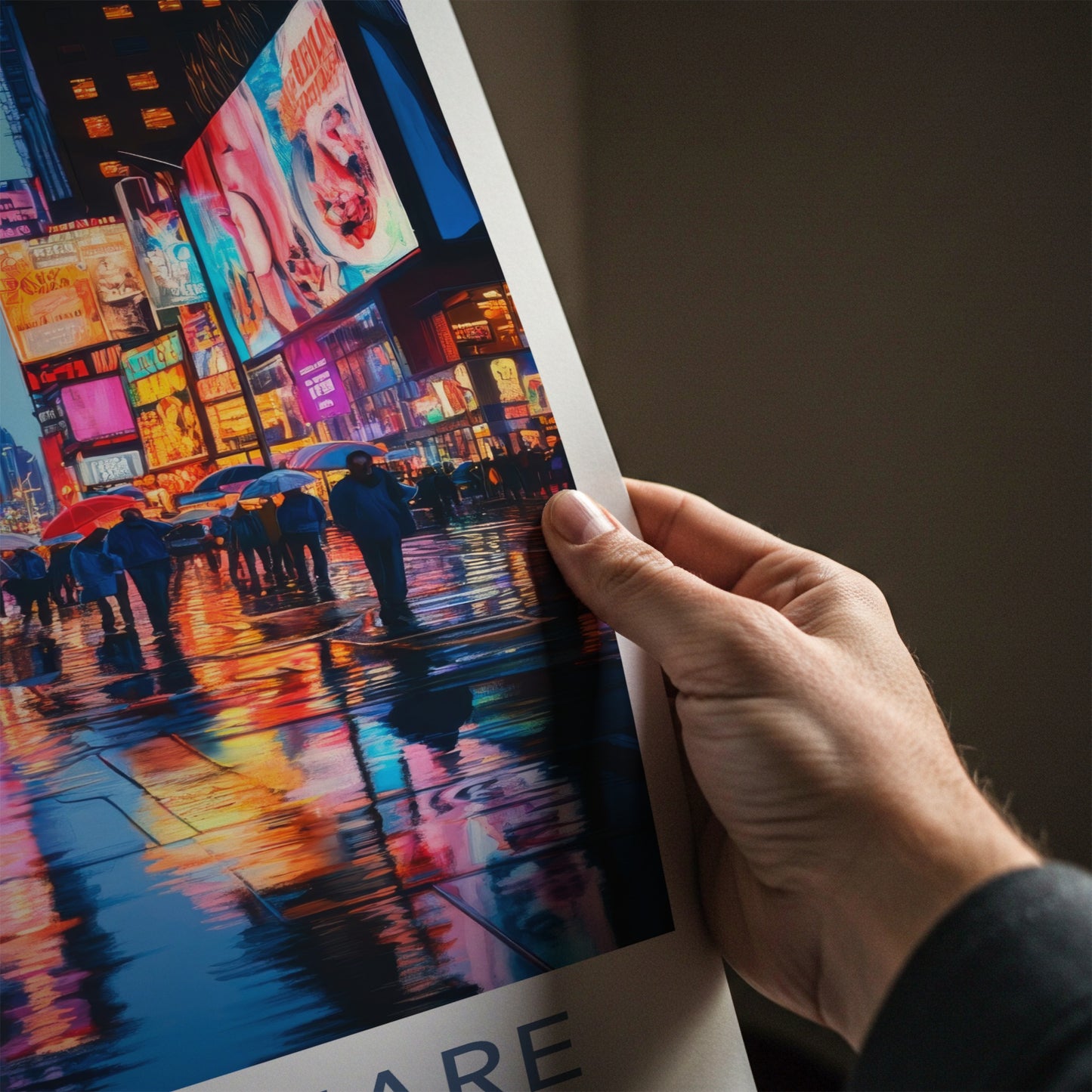 Times Square Poster - New York Travel Art - Neon Street Reflections Wall Decor