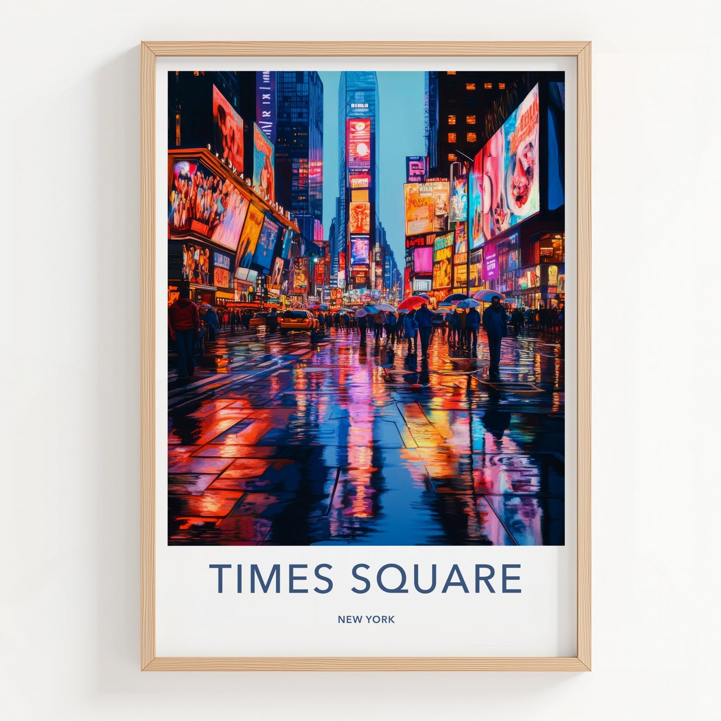 Times Square Poster - New York Travel Art - Neon Street Reflections Wall Decor