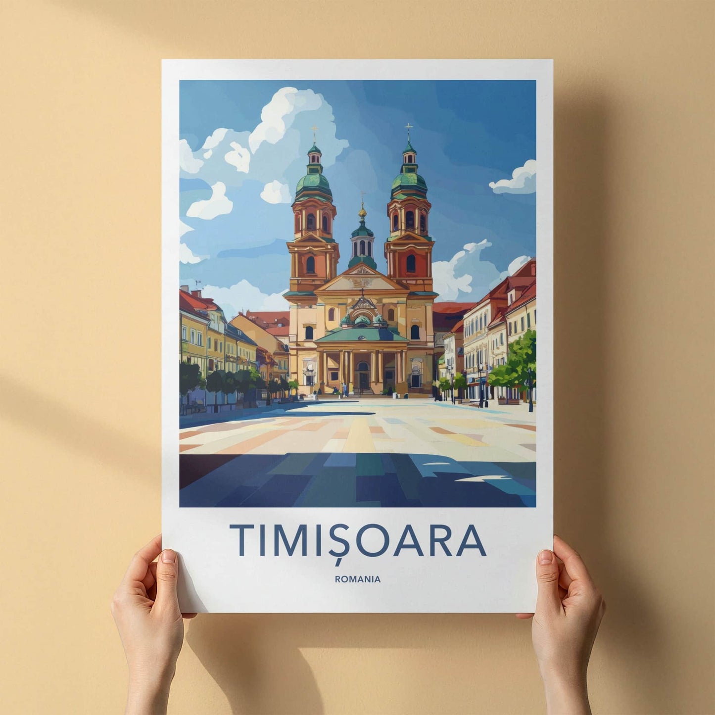 Timisoara Poster - Romania Travel Art - Grand Cathedral Square Home Decor