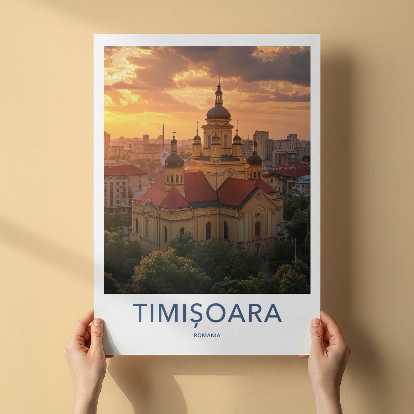 Timisoara Poster - Romania Travel Art - Grand Cathedral Sunset Home Decor