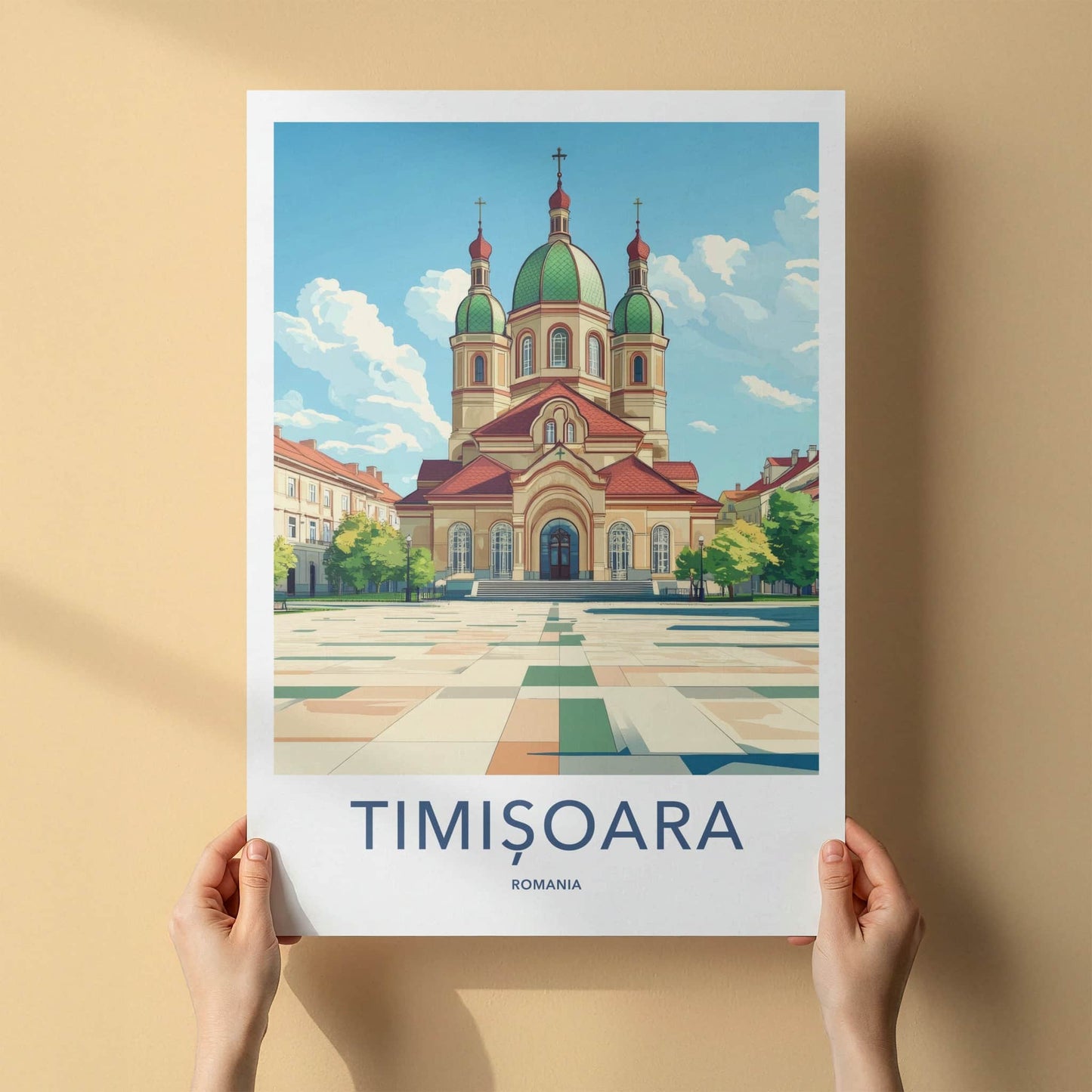 Timisoara Poster - Romania Travel Art - Grand Domed Cathedral Home Decor