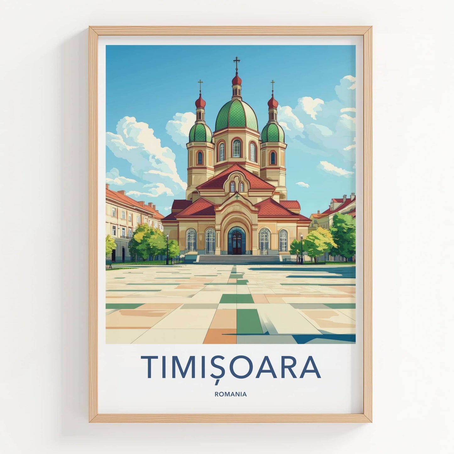 Timisoara Poster - Romania Travel Art - Grand Domed Cathedral Home Decor