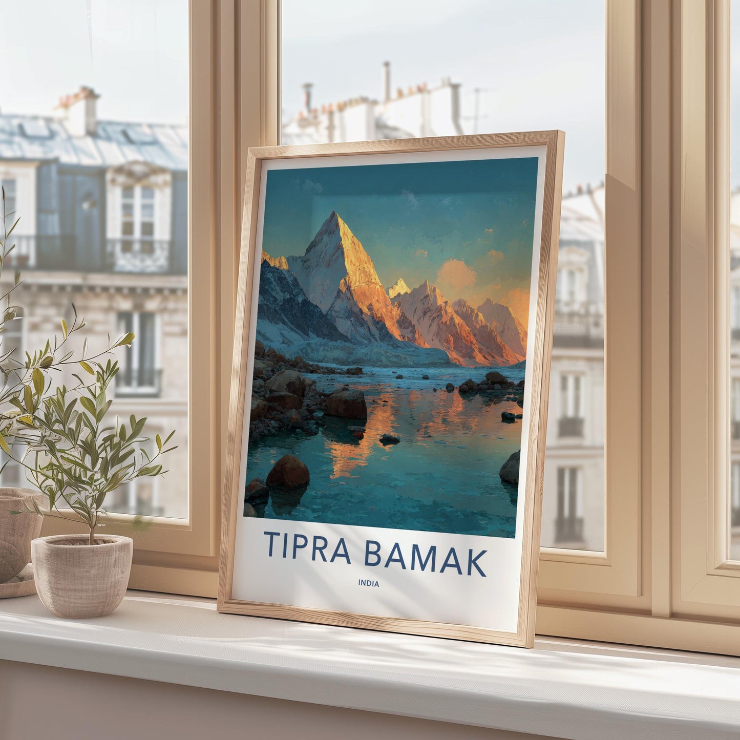 Tipra Bamak Poster - India Travel Art - Uttarakhand Mountains lake reflections Home Decor