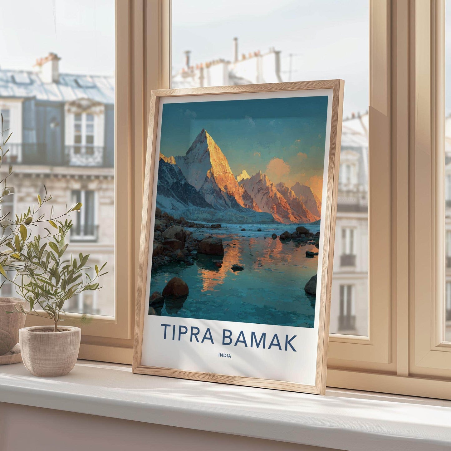 Tipra Bamak Poster - India Travel Art - Uttarakhand Mountains lake reflections Home Decor
