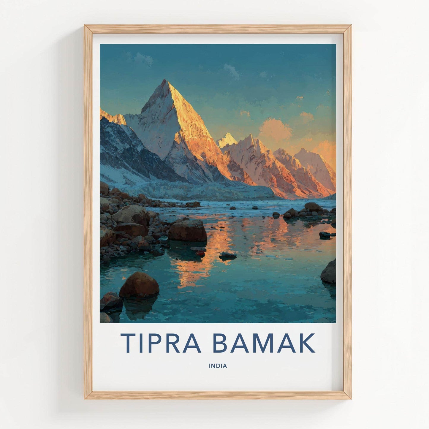 Tipra Bamak Poster - India Travel Art - Uttarakhand Mountains lake reflections Home Decor